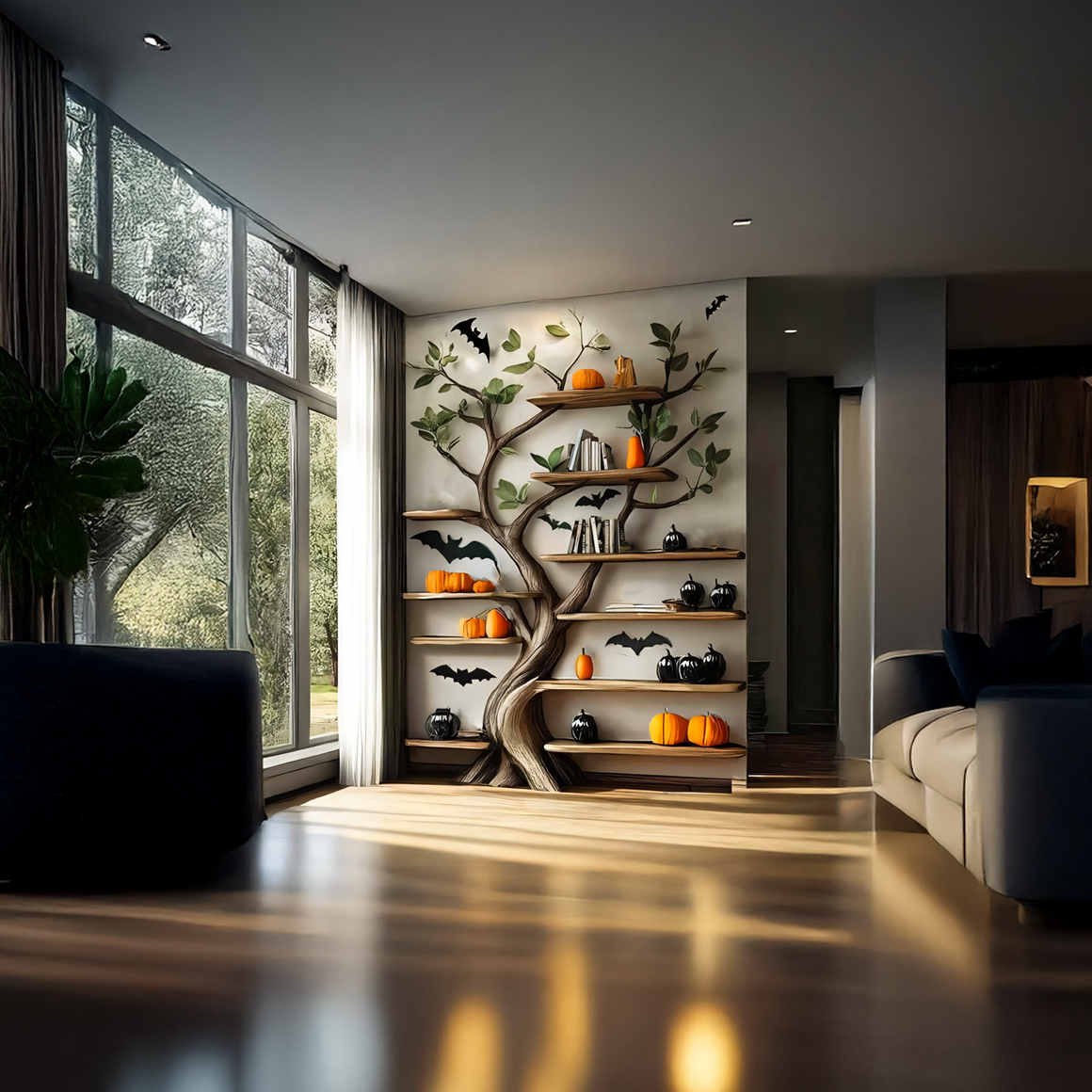 Rustic Wooden Tree Bookshelf Home Office Halloween Decor SINLSAHW002