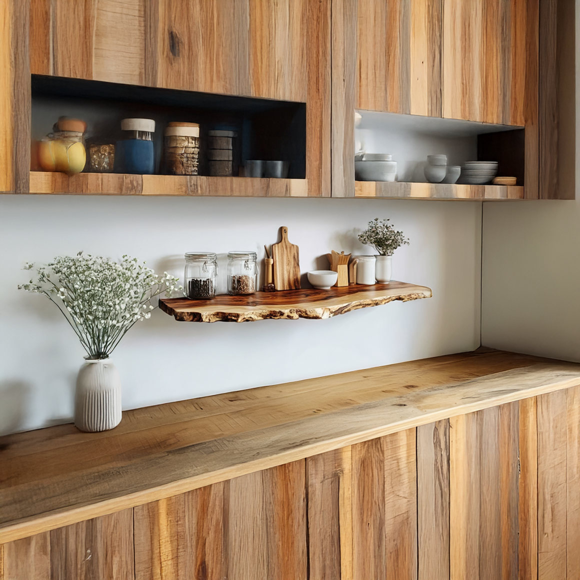 Rustic Live Edge Floating Desk Kitchen Wall Display SINLSAFL293