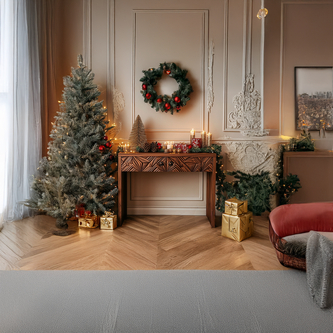 Rustic Carved Console Table Christmas Entryway SINLSACS339