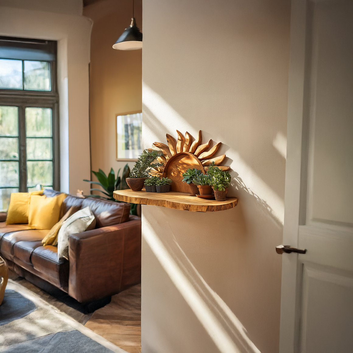 Boho Sunburst Wall Shelf For Living Room And Entryway SINLSAFL278