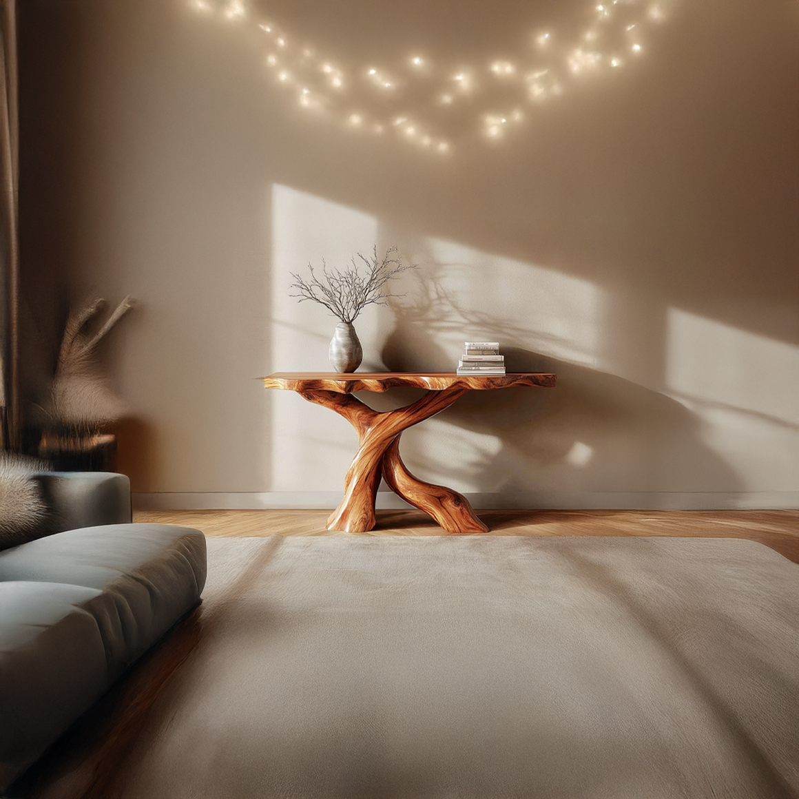 Midcentury Console Table Carved X-Base Wood Entryway SINLSACS320