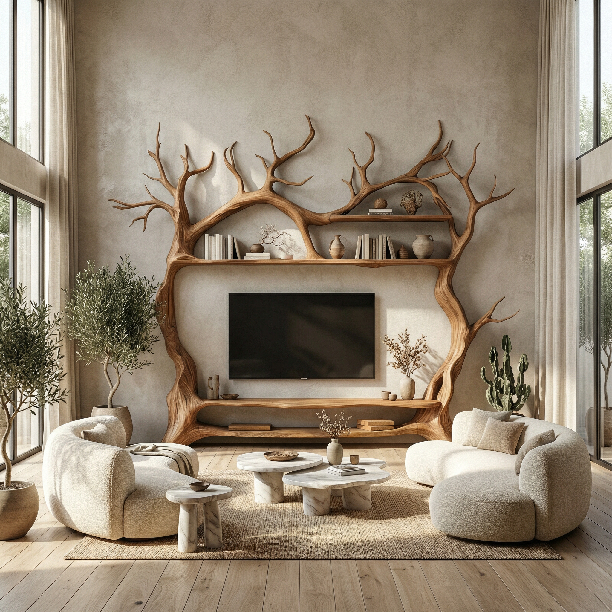 Rustic Decorative Tree TV Stand For Living Room And Lounge Interior SINLSATB706