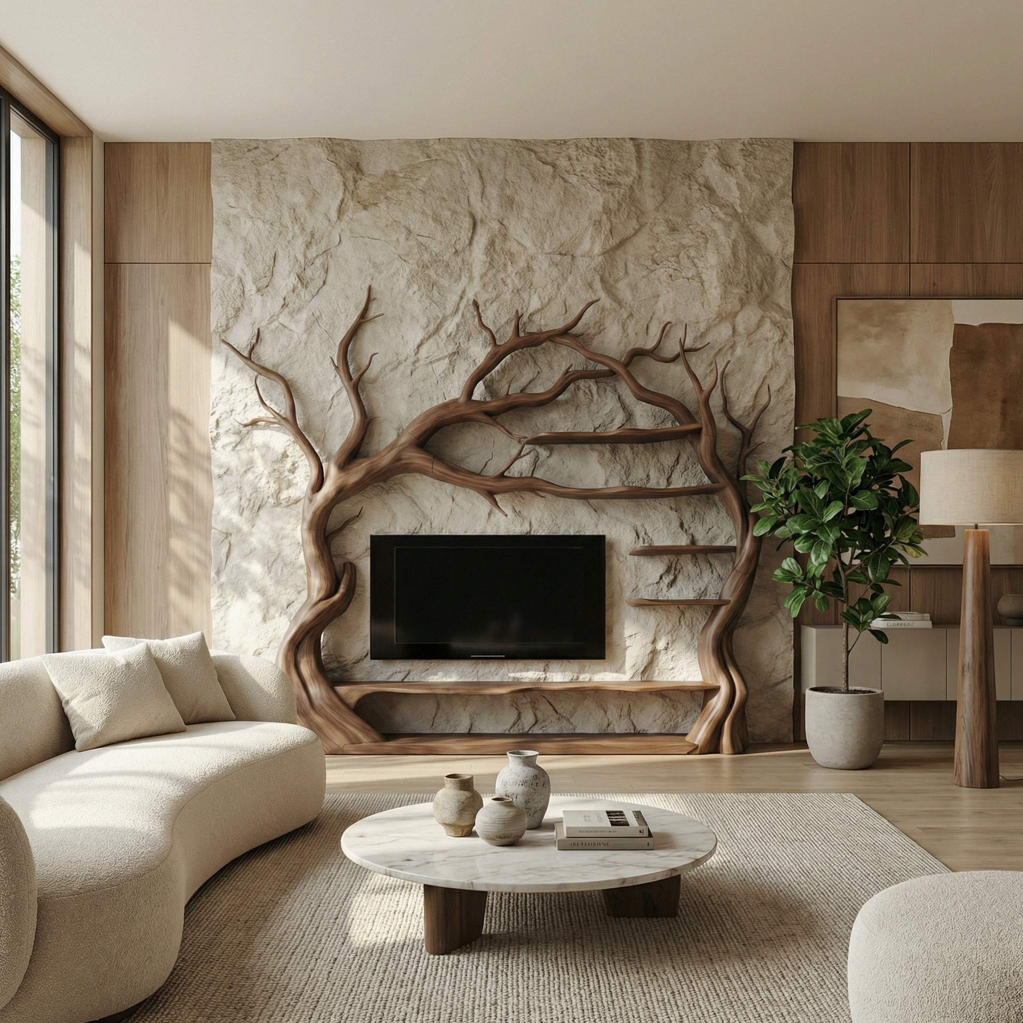 Rustic Statement Tree TV Console For Living Room And Artistic Interior SINLSATB707
