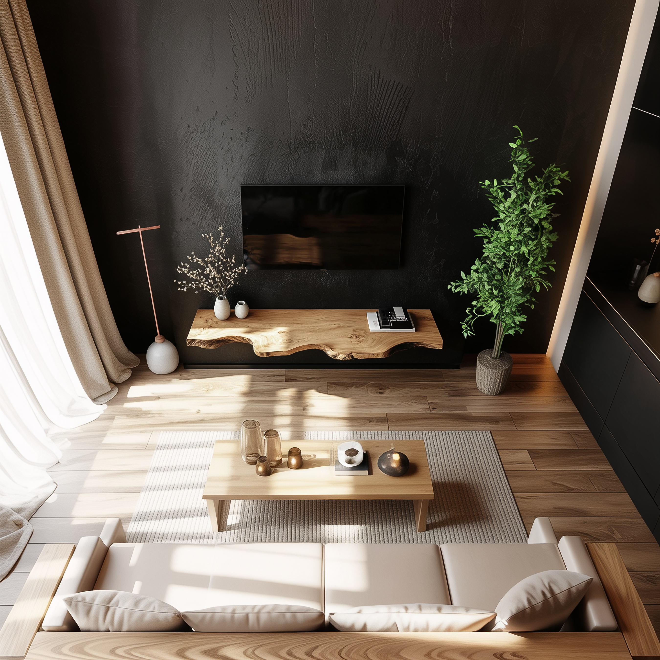 Handcrafted Solid Wood Floating TV Bench Natural Modern Living Room Decor SINLSAFL364