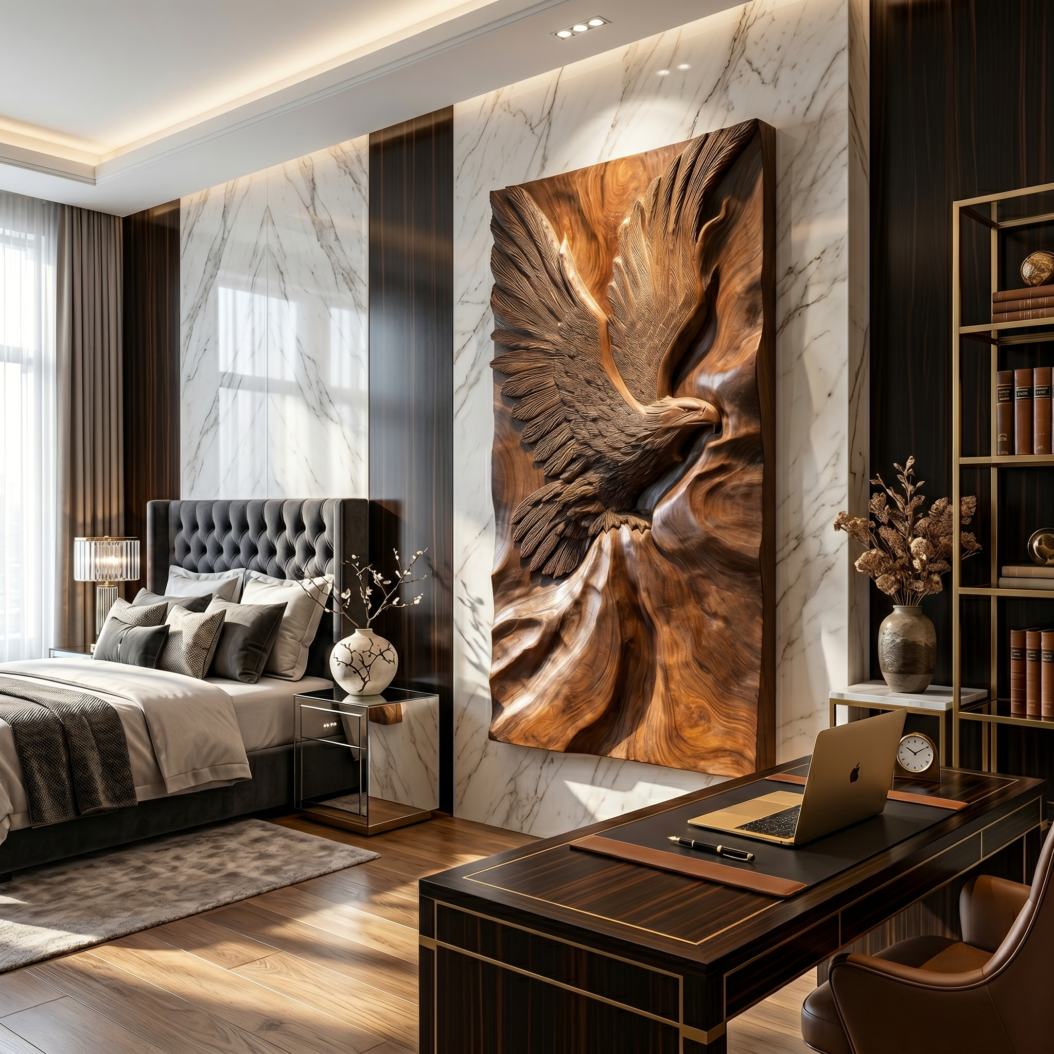 Minimalist Eagle Wood Wall Art Luxury Entryway Interior Statement SILDTTRWA116