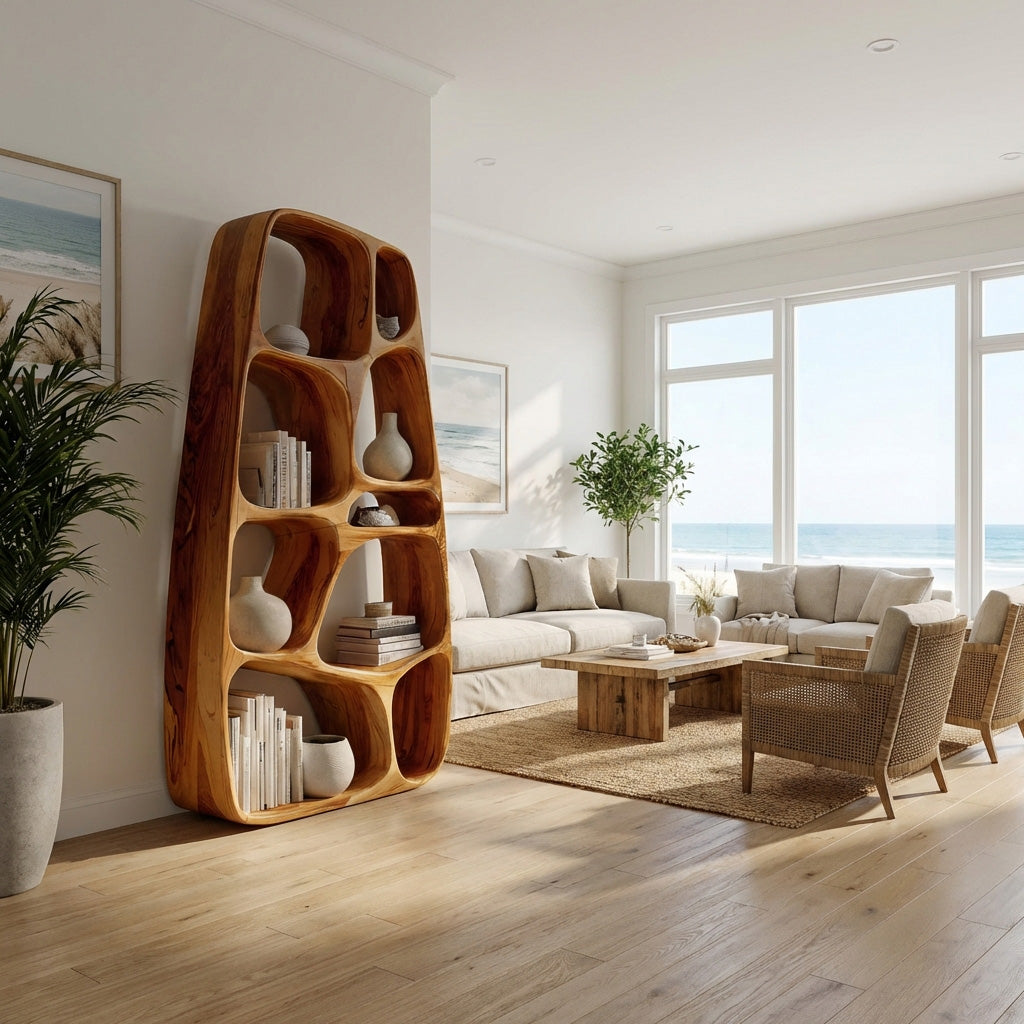 Handcrafted Wooden Sculptural Bookshelf For Living Room RTTHHNBS138