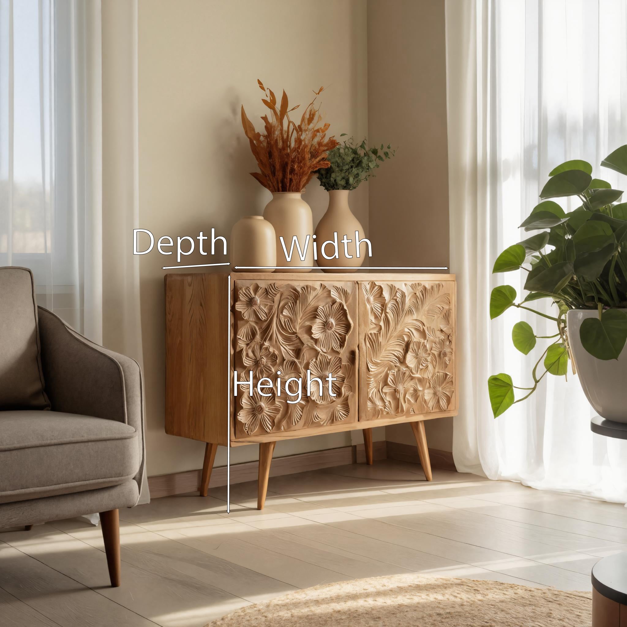 Handcrafted Floral Cabinet For Living Room Or Dining Room SITHHNSIB006