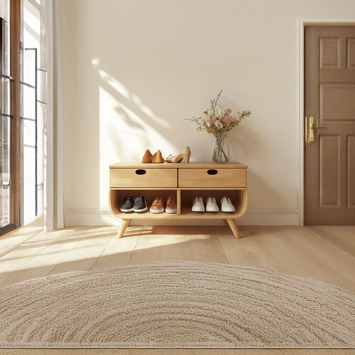 Mid Century Organic Shoe Cabinet Entryway And Living Room SINLSASB065