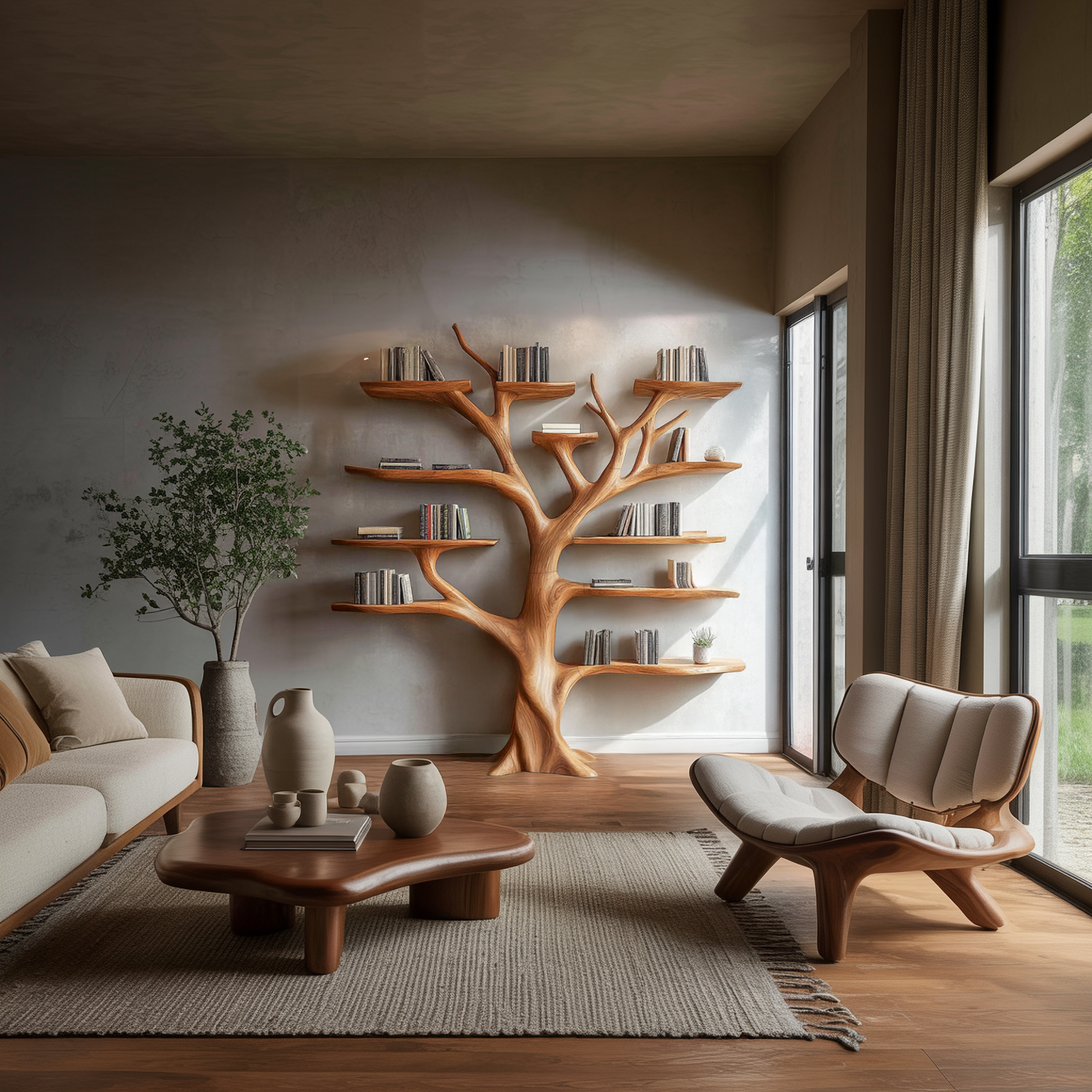 Organic Modern Artistic Bookshelf For Living Room And Home Office SINLSATB629