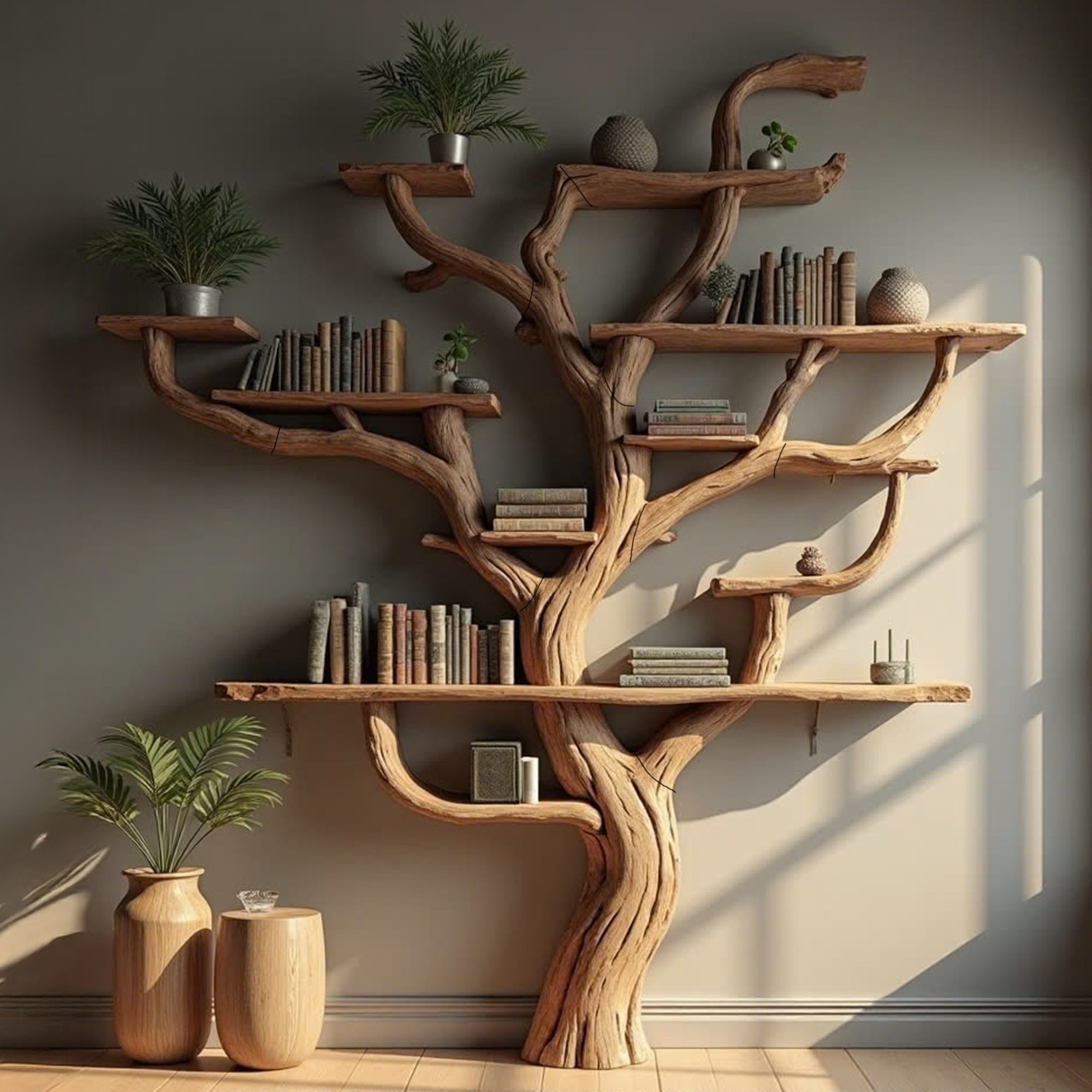 Corner Branch Shelf Wood Bookcase Wall Mounted SINLTB124