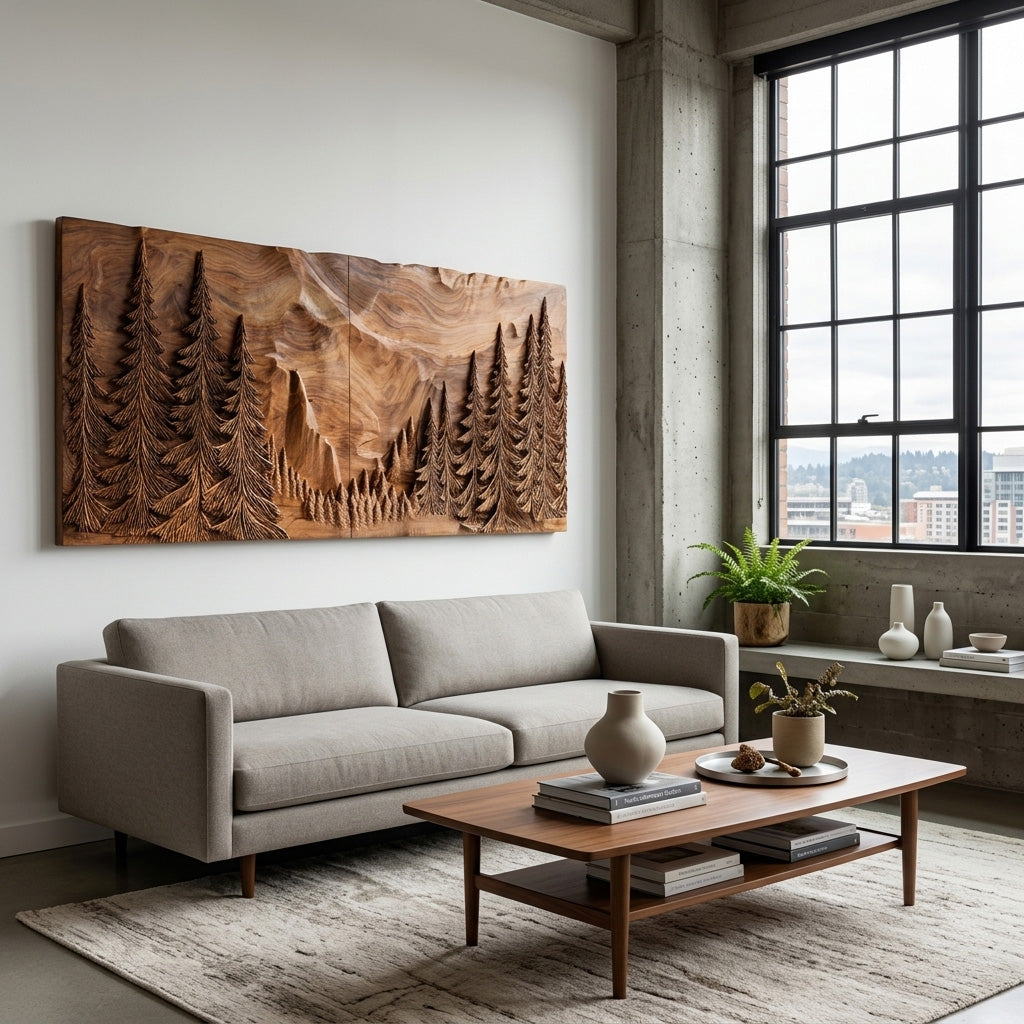 Modern Forest Mountain Wood Wall Art For Living Room RTTHHNWA209