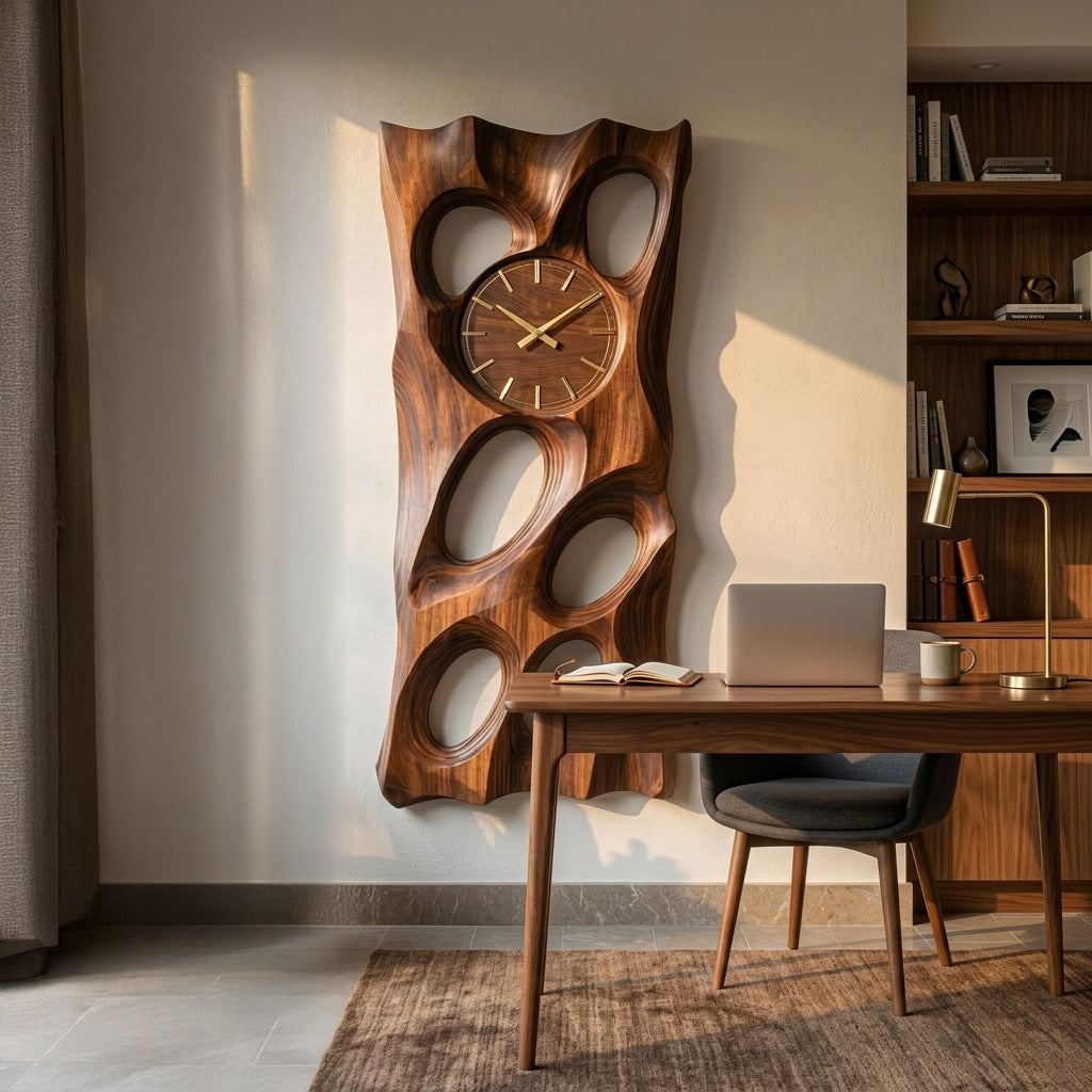 Wooden Wall Clock With Openwork Design For Living Room RTTHHNWAC031