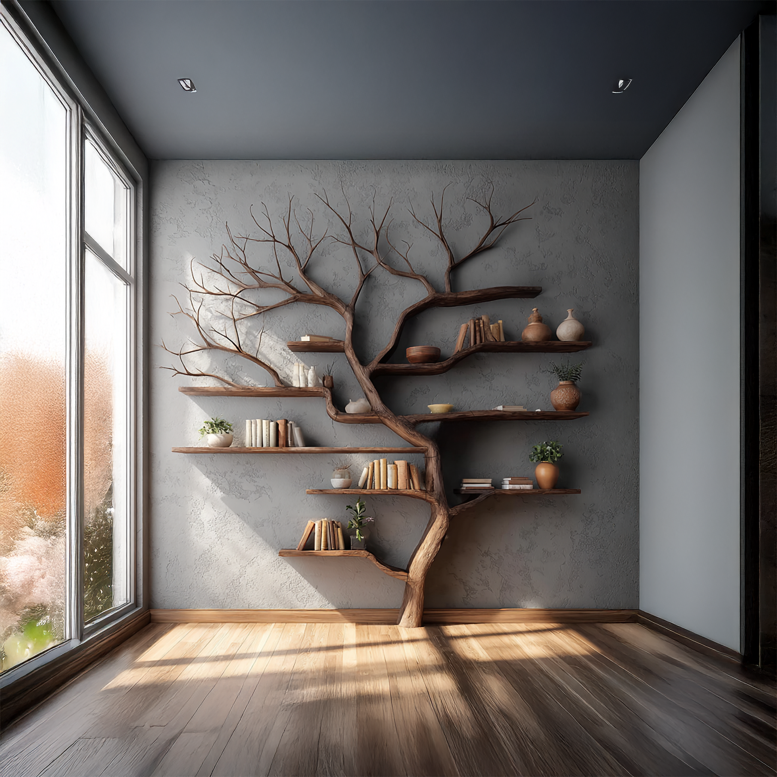 Rustic Tree Branch Bookshelf Living Wall SINLSATB199