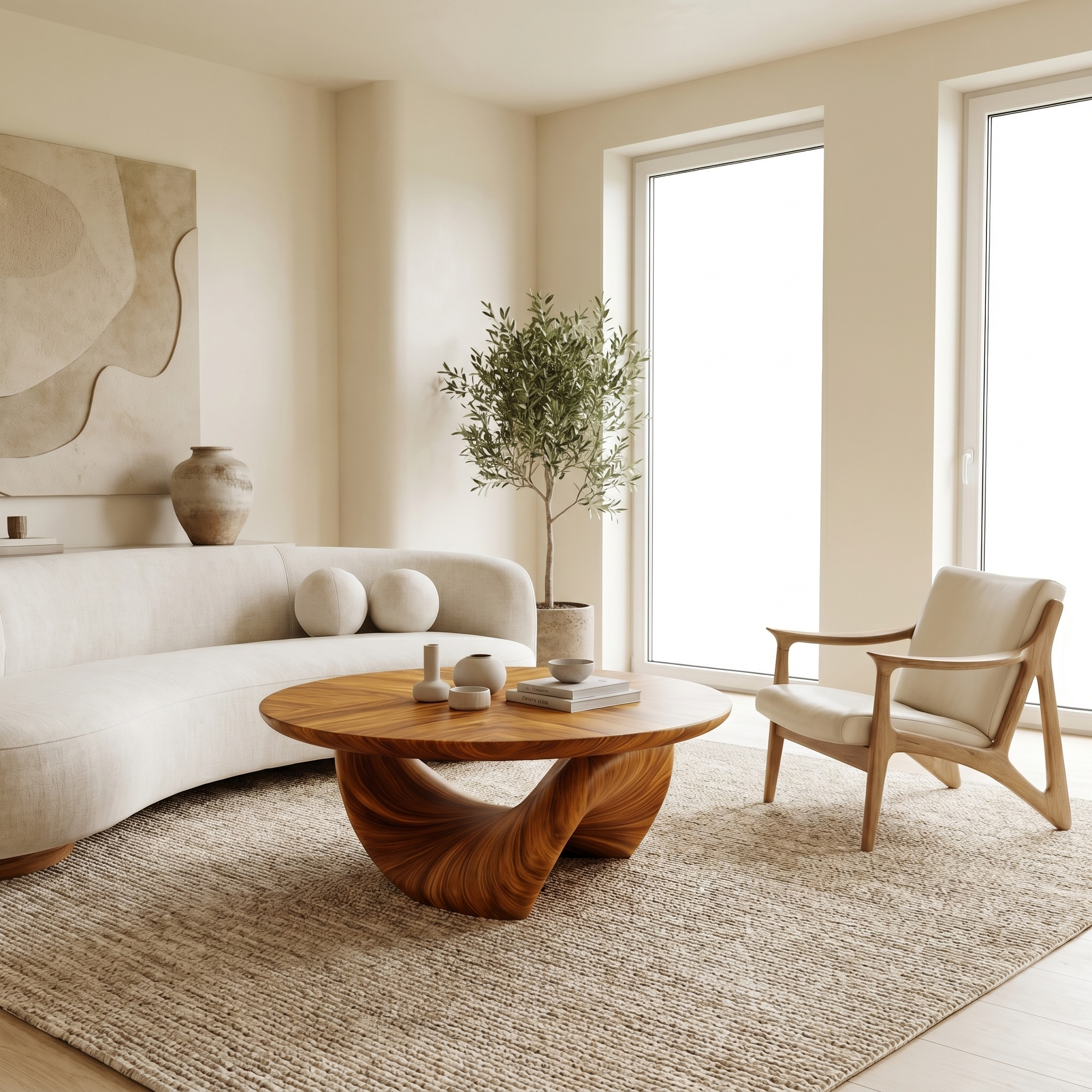 Organic Coffee Table With Sculptural Twisted Wood Base For Living Room SINLHACF367