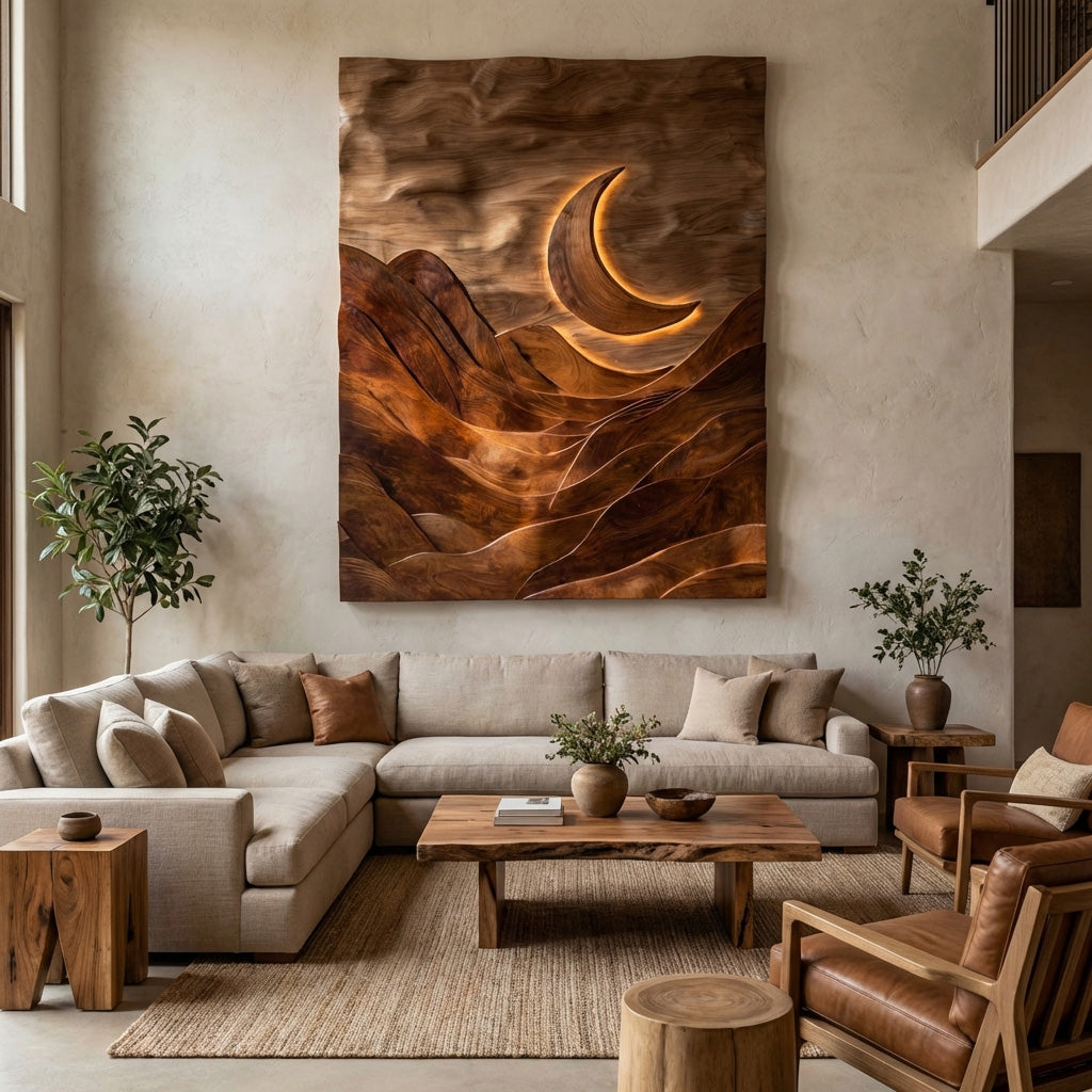 Large Crescent Moon Wood Wall Art For Living Room RTTHHNWA162