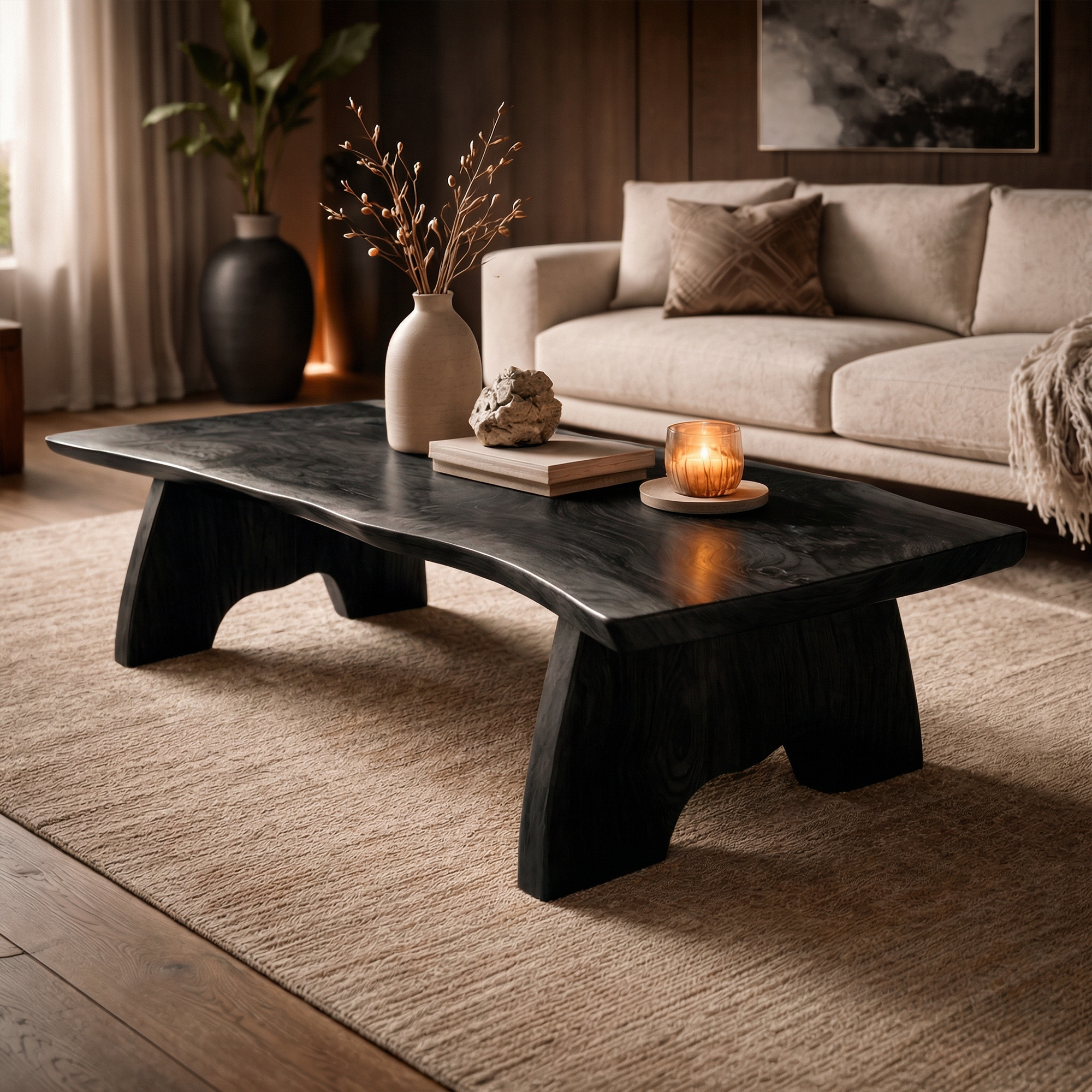Rustic Organic Wood Coffee Table For Living Room SINLKICF345
