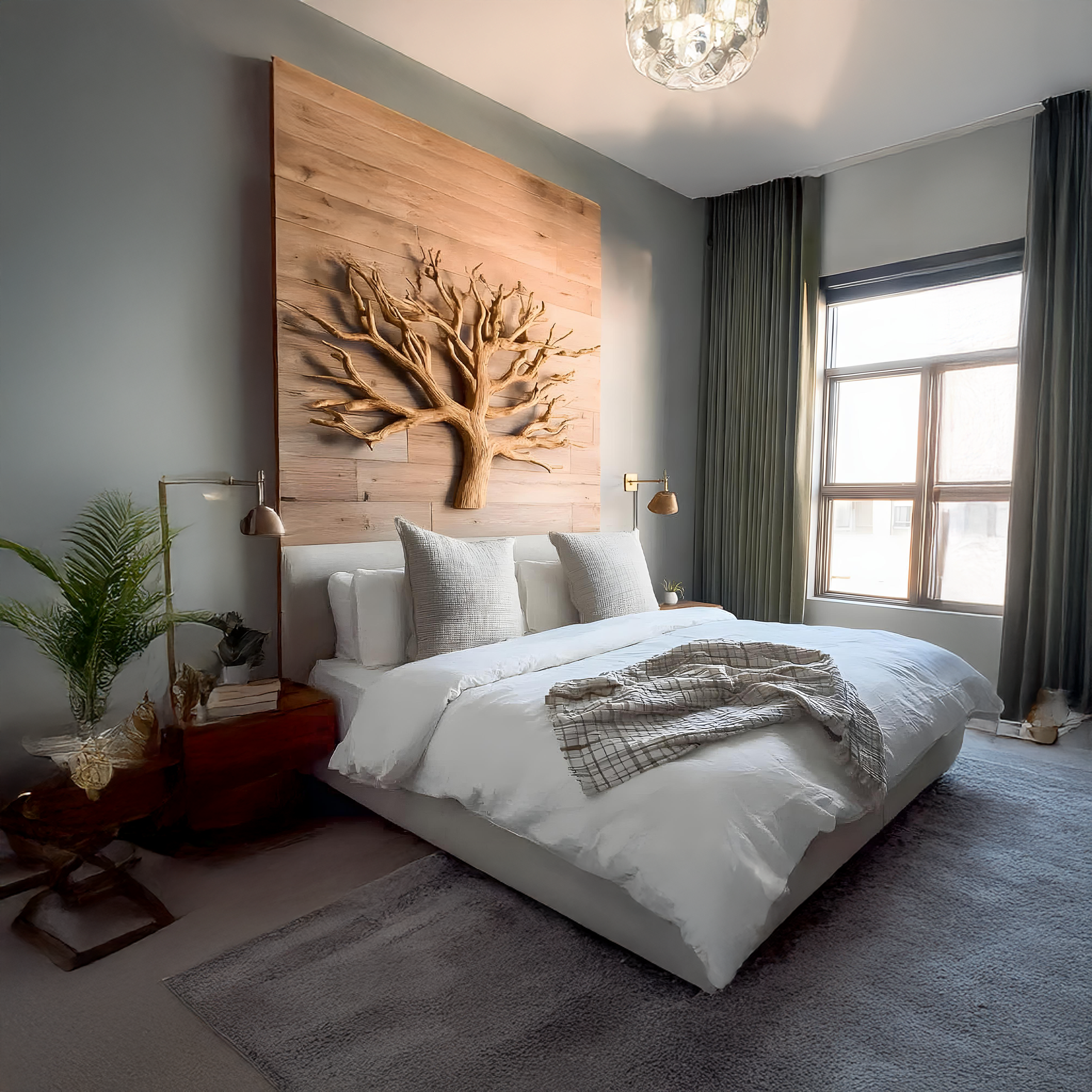 Rustic Tree Wall Art For Bedroom And Headboard Area SINLSATBW001