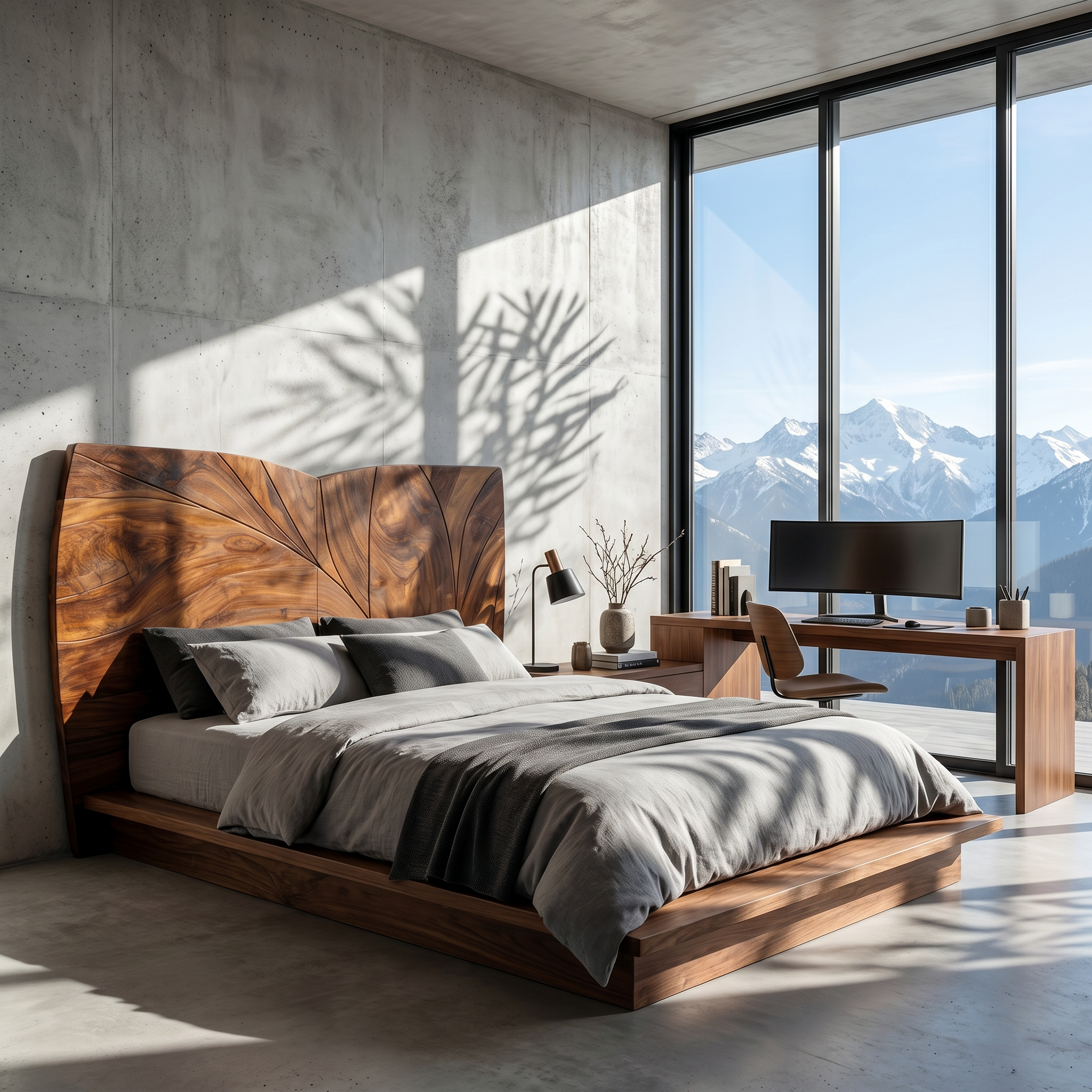 Geometric Walnut Wood Headboard For Modern Loft Bedroom SILDTTRHB025