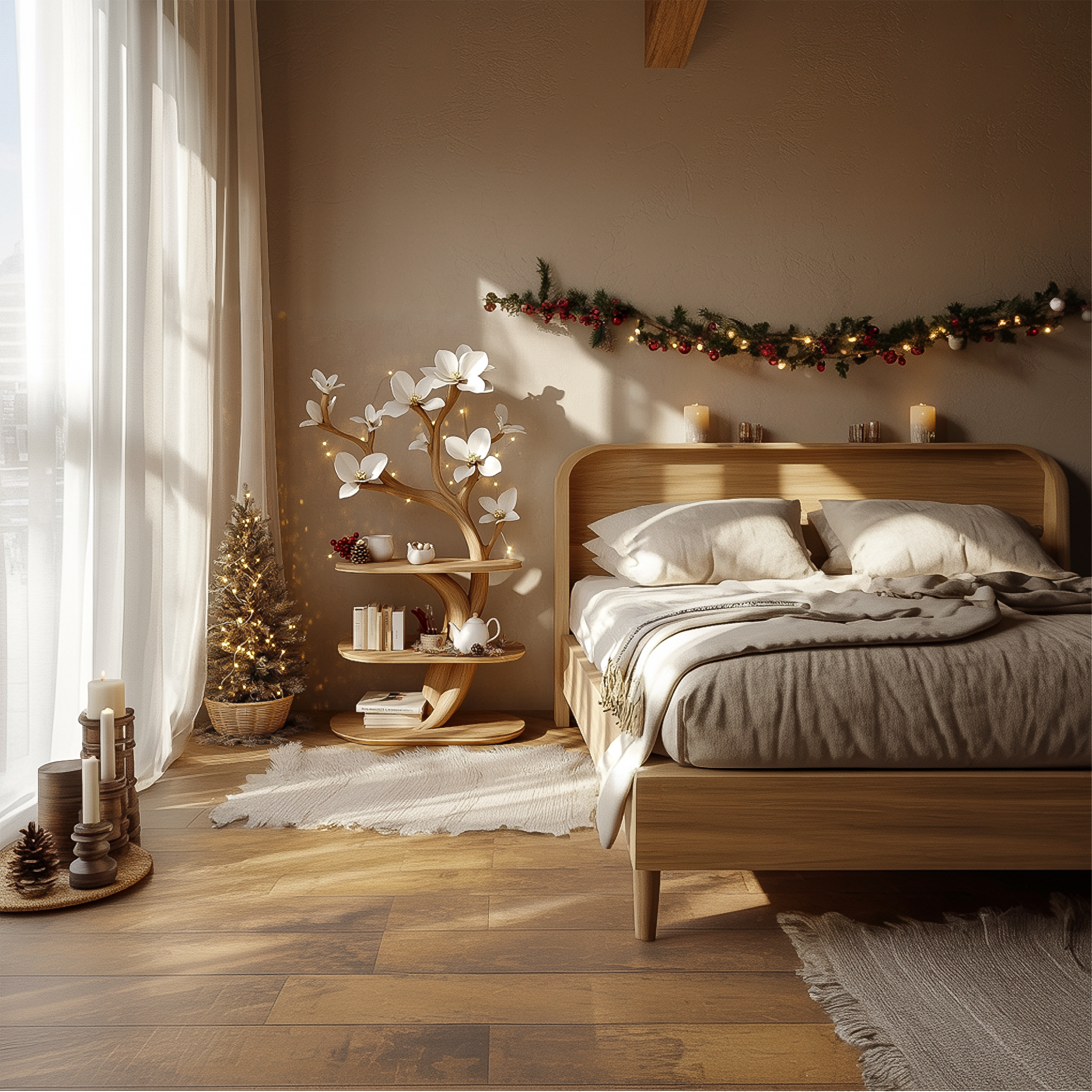 Mid Century Rustic Tree Nightstand Christmas Bedroom Decor SINLSABT217