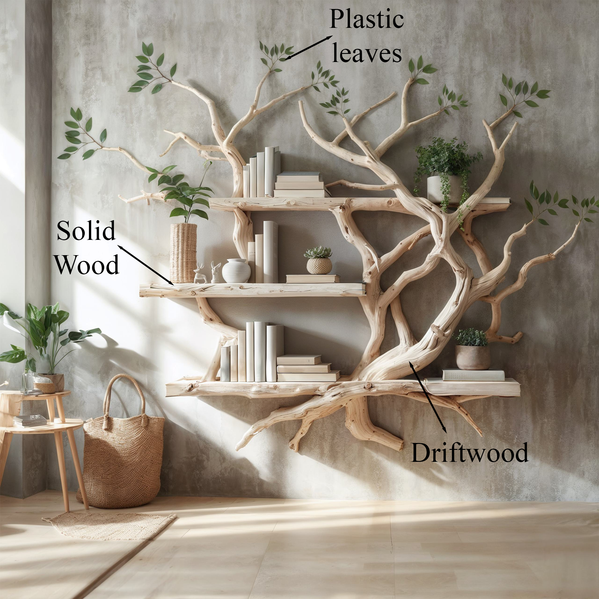 Solid Wood Tree Bookcase Wall Mount Bookshelf SINLTB082