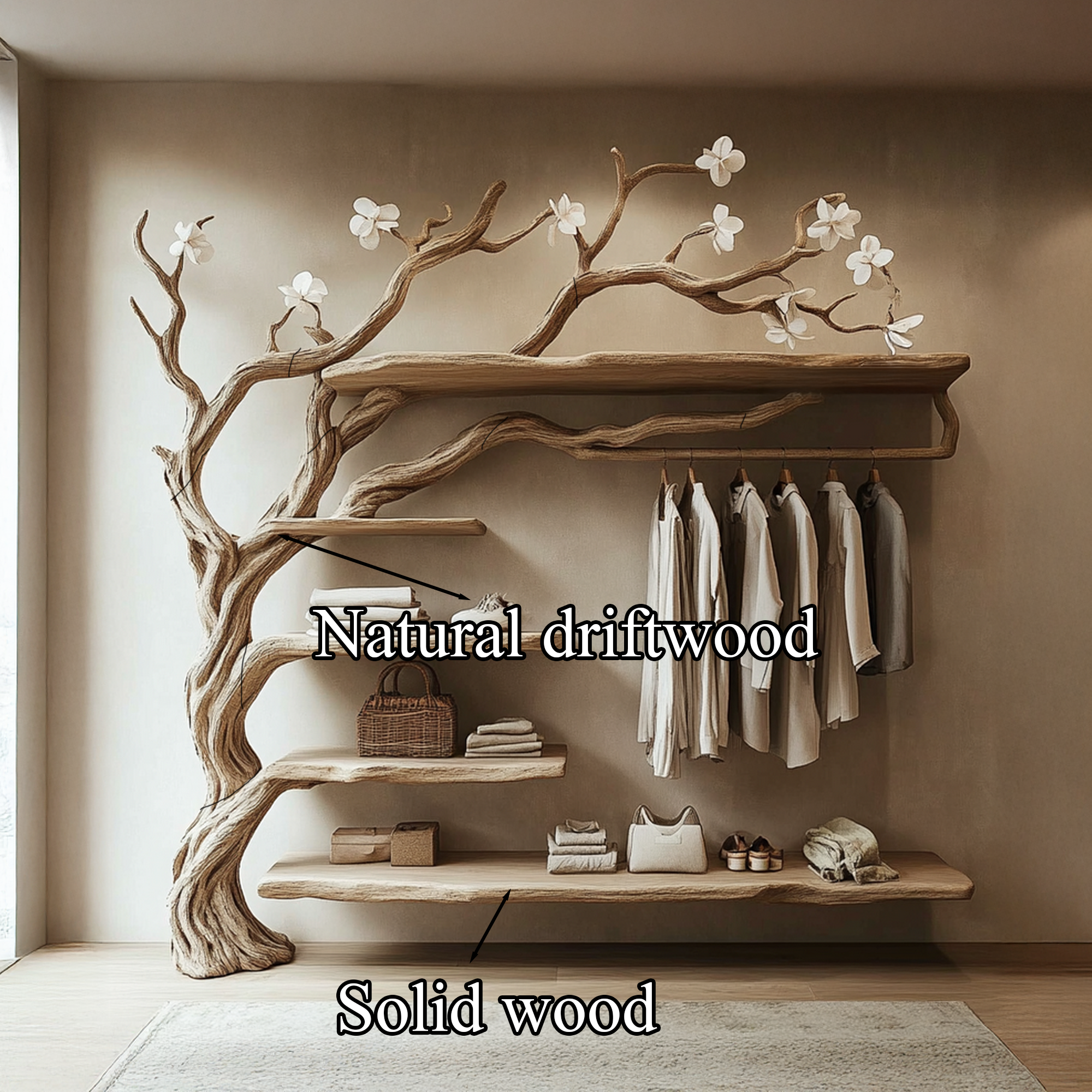 Rustic Tree Coat Rack Wall Mounted Handcrafted SINLTB133