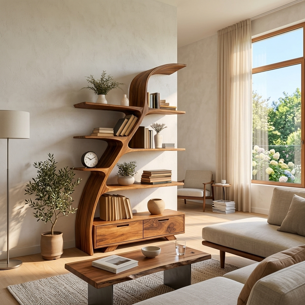Organic Wooden Bookshelf For Living Area RTTHTTBS119