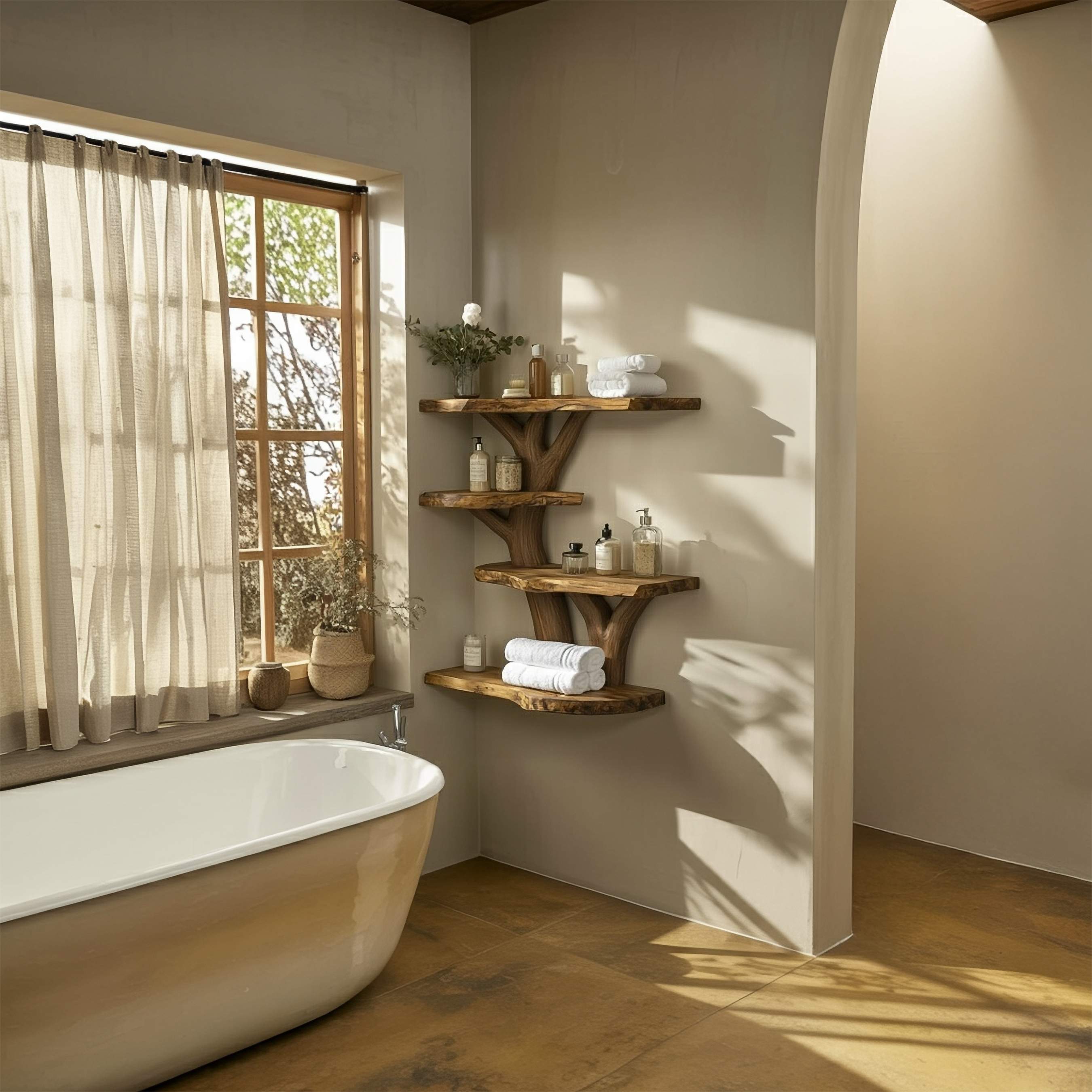 Organic Tree Bathroom Wall Shelf Bathroom Interior Storage Display SINLSATBS113