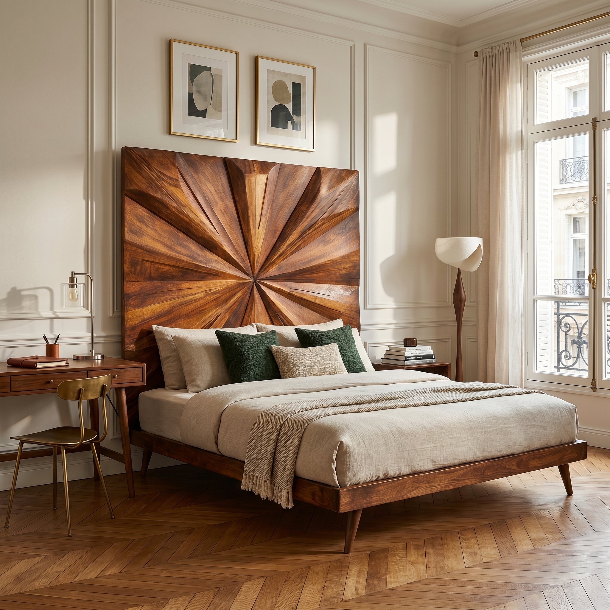 Geometric Sunburst Wood Headboard For Modern Urban Bedroom Decor SILDTTRHB019