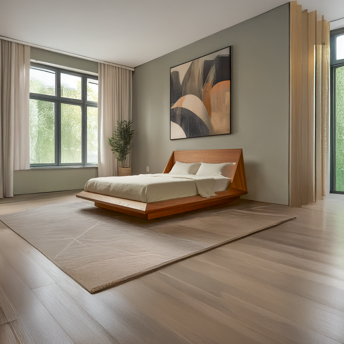 Mid Century Modern Low Bed Bedroom Living Space SINLSAWB62