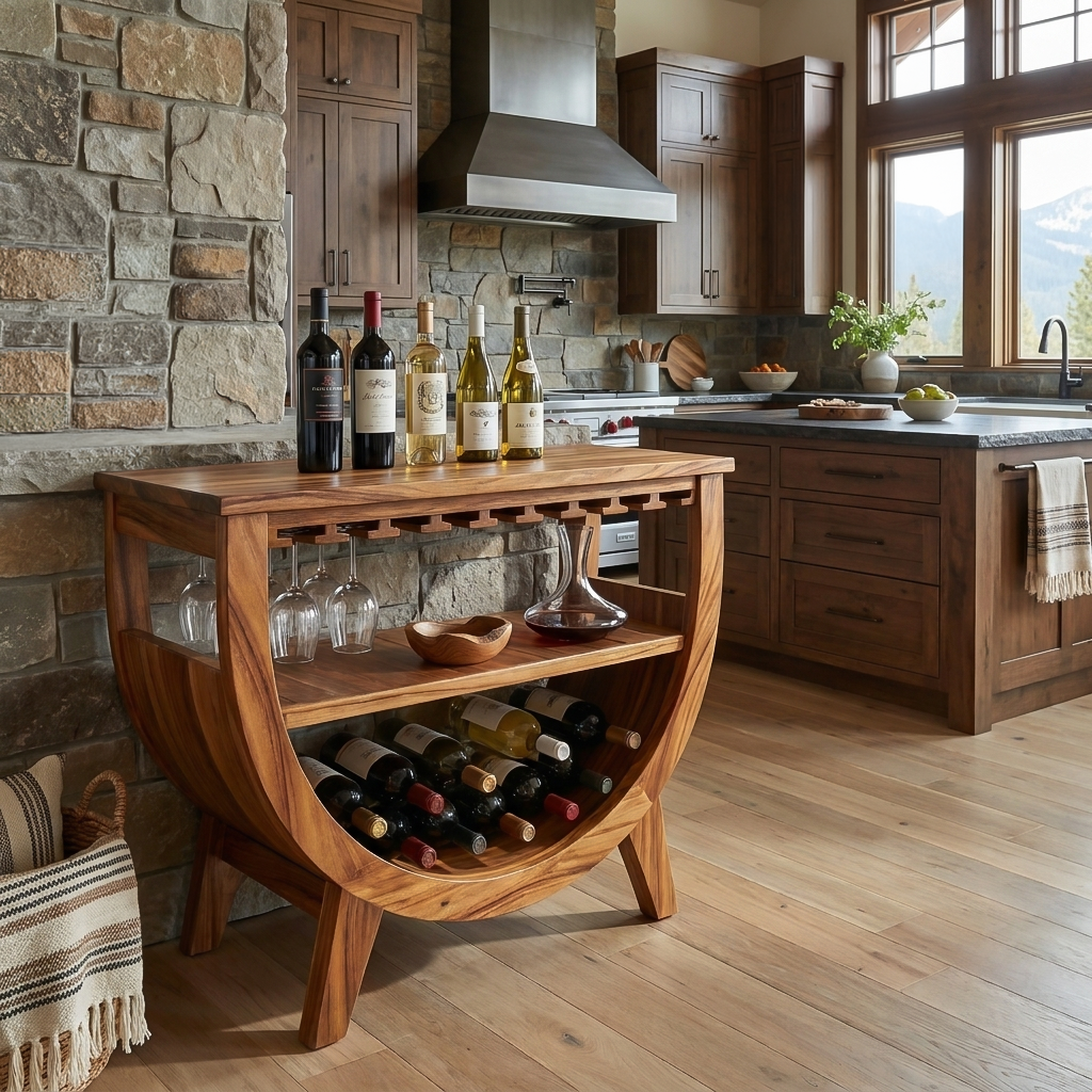 Wooden Wine Cabinet With Built In Glass Rack For Kitchen RTTHTTBCA035