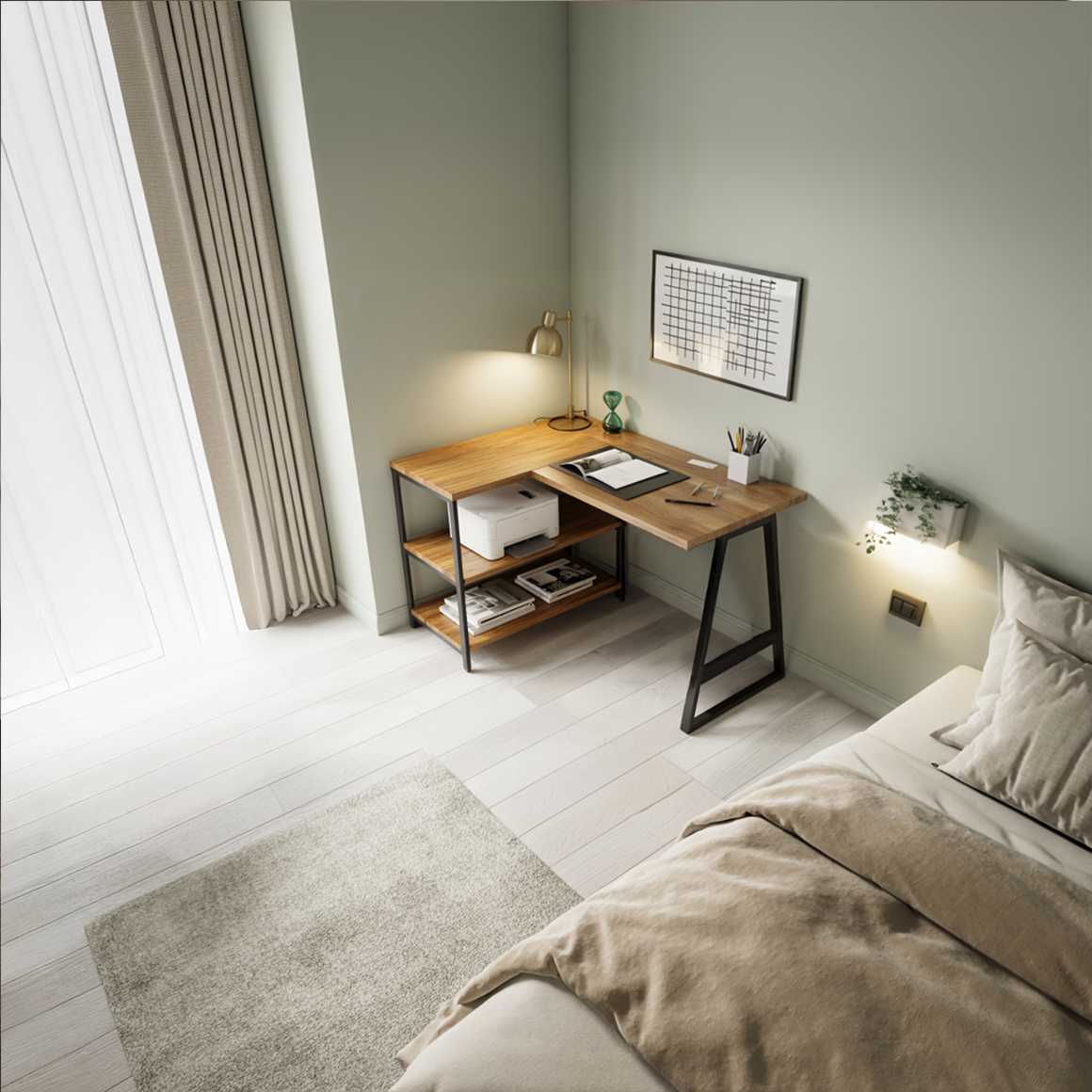 Modern Organic Line Corner Office Desk Work Room And Bedroom SINLSADK078