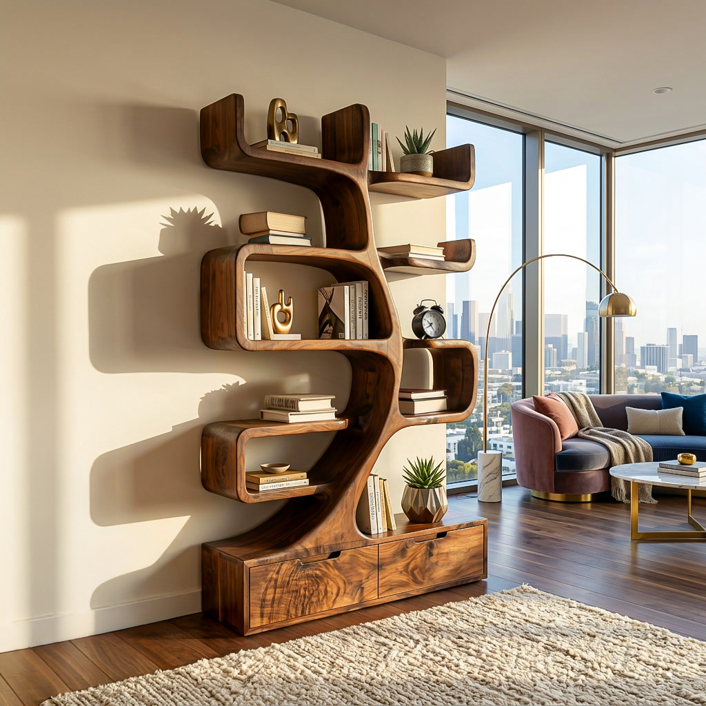 Wooden Bookcase With Tiers And Built-in Drawers For Home RTTHTTBS128