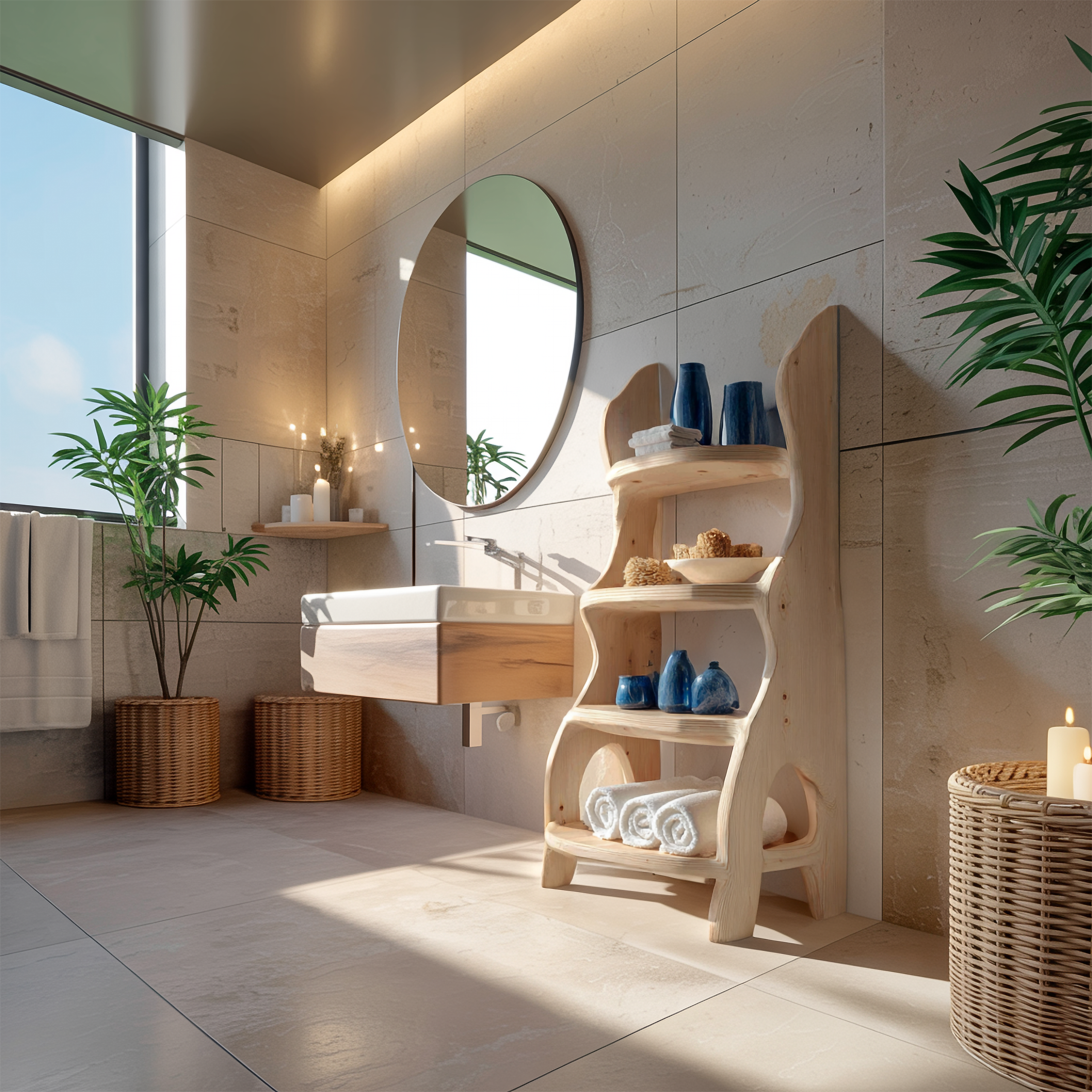 Rustic Sculptural Bathroom Shelf Bathroom Interior Storage Stand SINLSASC328