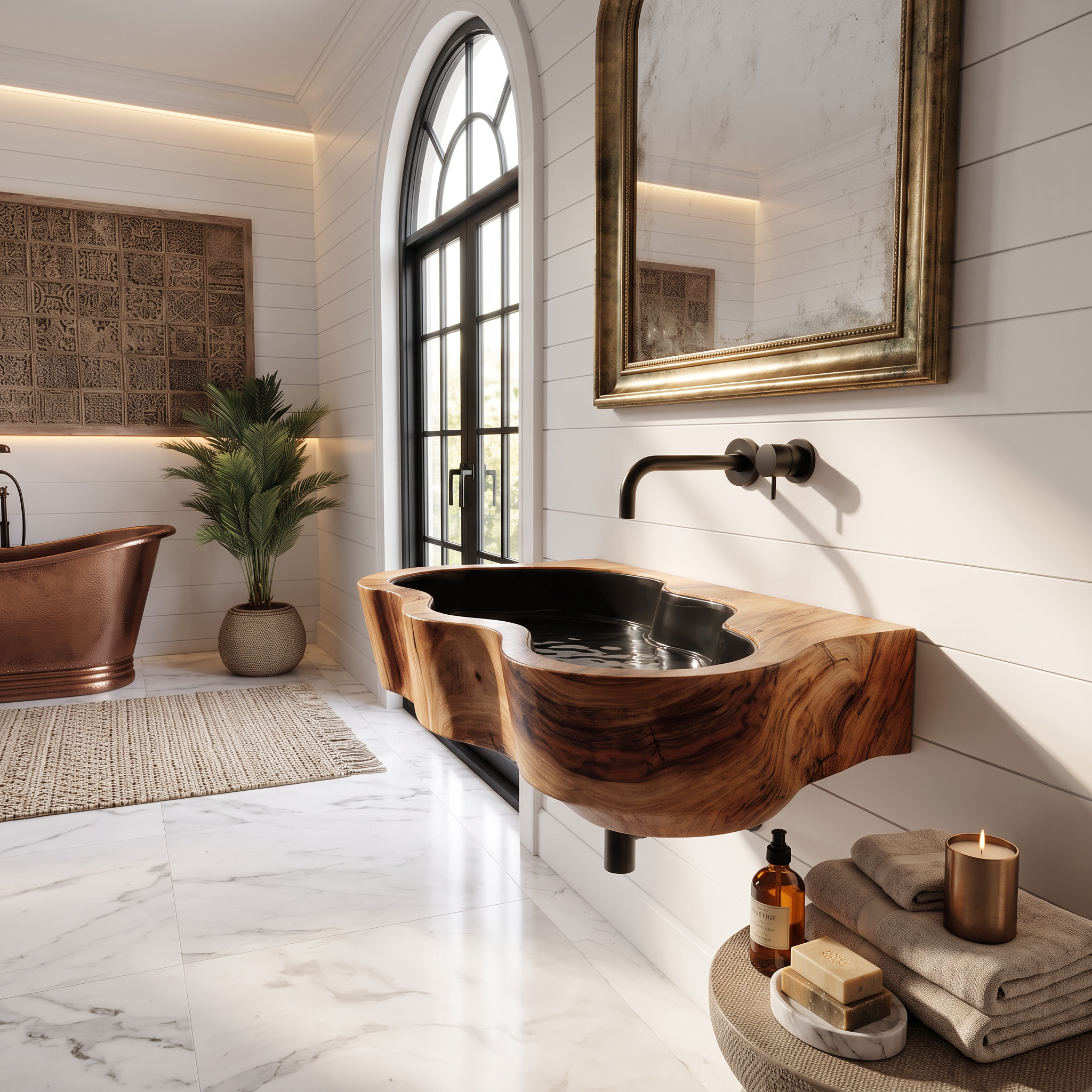 Modern Live Edge Wood Basin For Contemporary Bathroom Interior Design SILDTTRVS025
