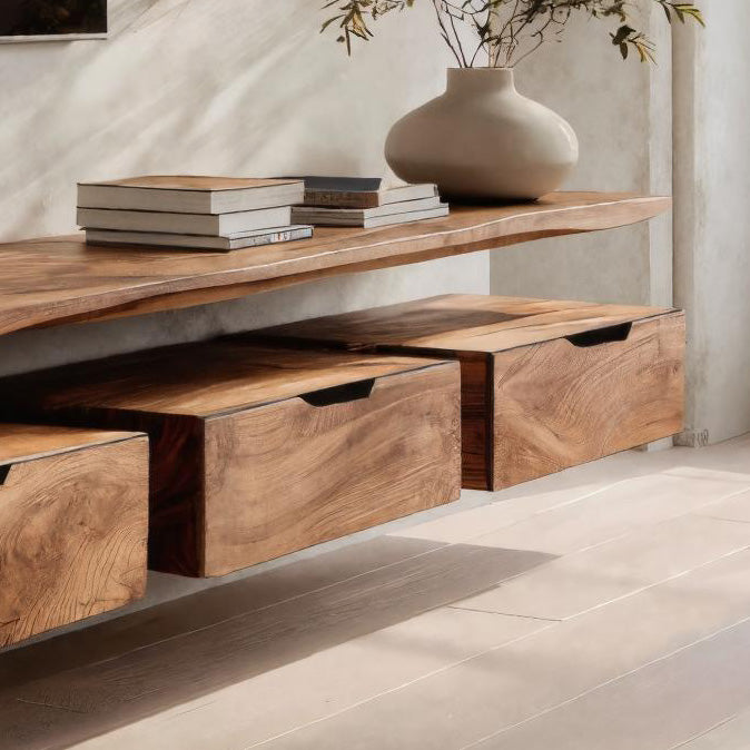 Minimal Curved Floating TV Console With Drawers For Living RTTHHNTVC057