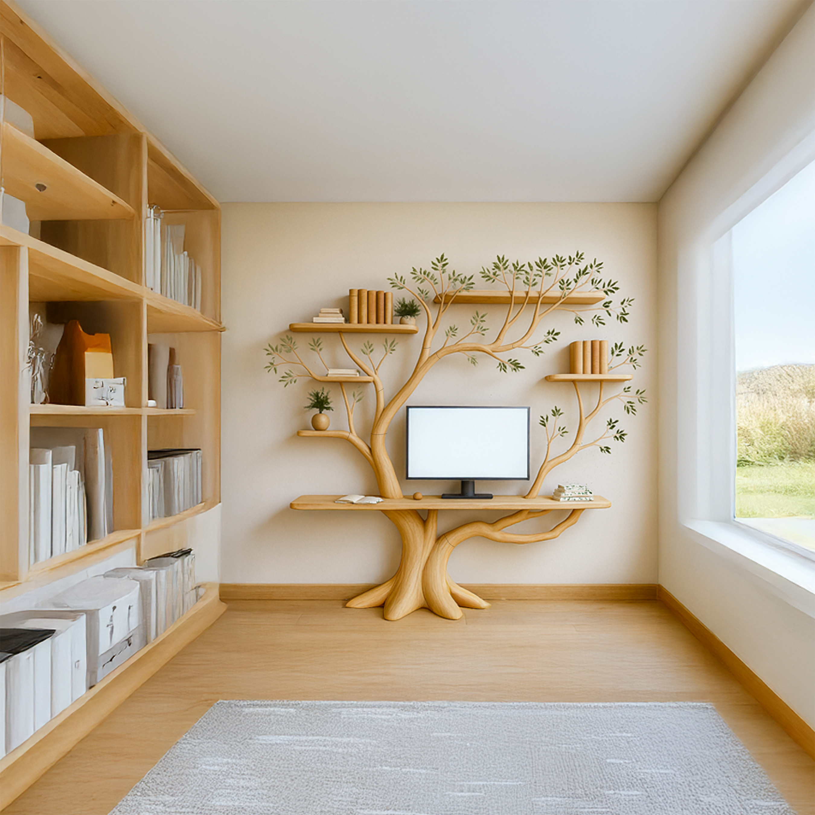 Midcentury Tree Bookshelf Desk Living Bedroom SINLSATB267