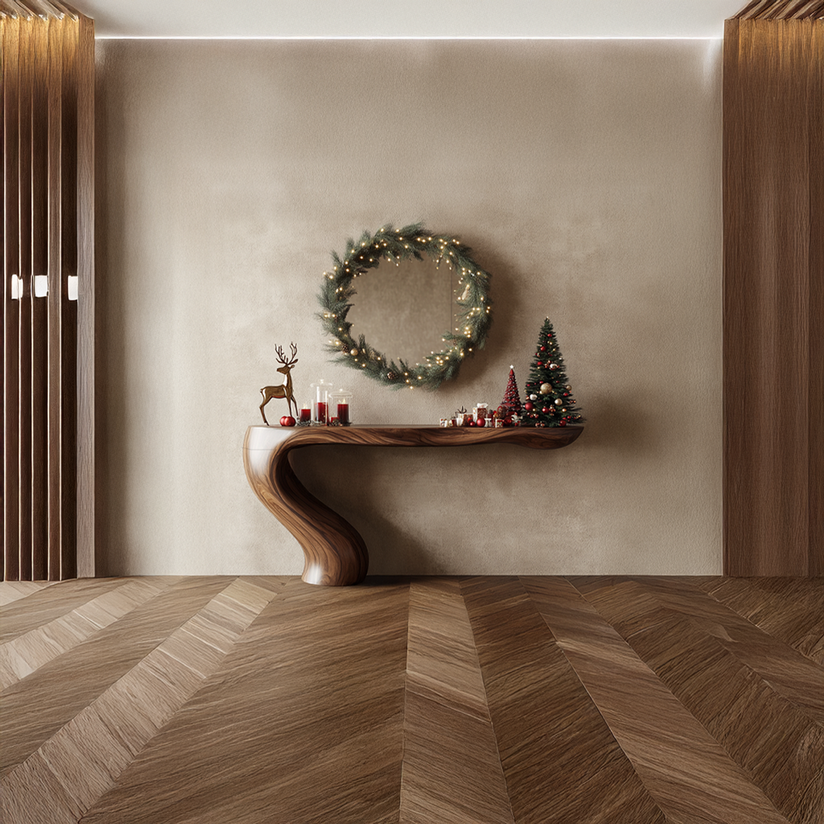 Mid Century Rustic Sculptural Console Table Christmas Holiday Home Decor SINLSACS299