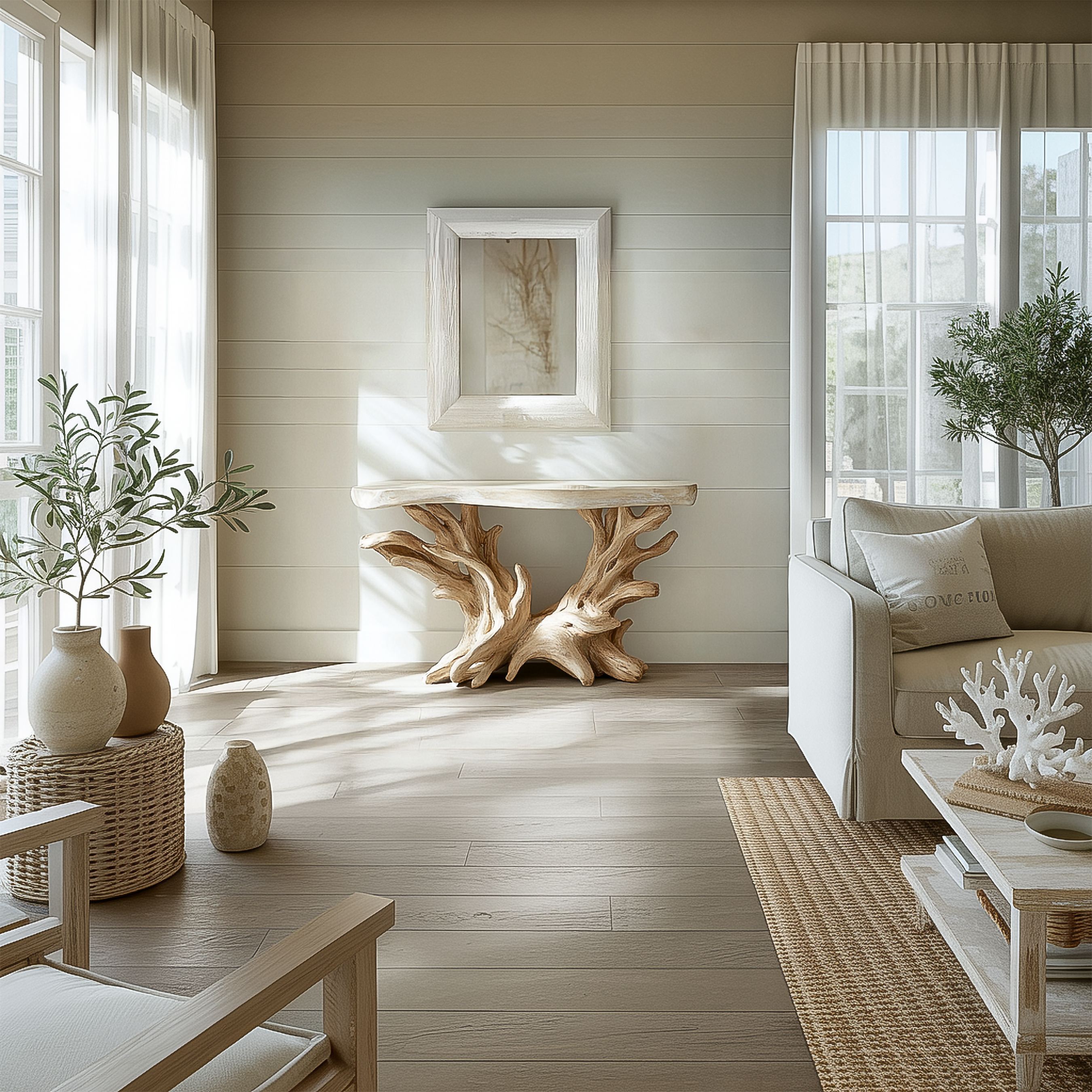 Coastal Rustic Organic Console Table Living Room And Bedroom SINLSACS428