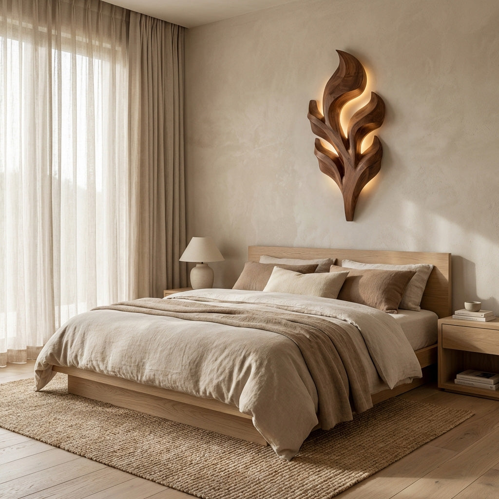 Organic Leaf Wooden Wall Lamp For Bedroom Decor RTTHHNLAM056
