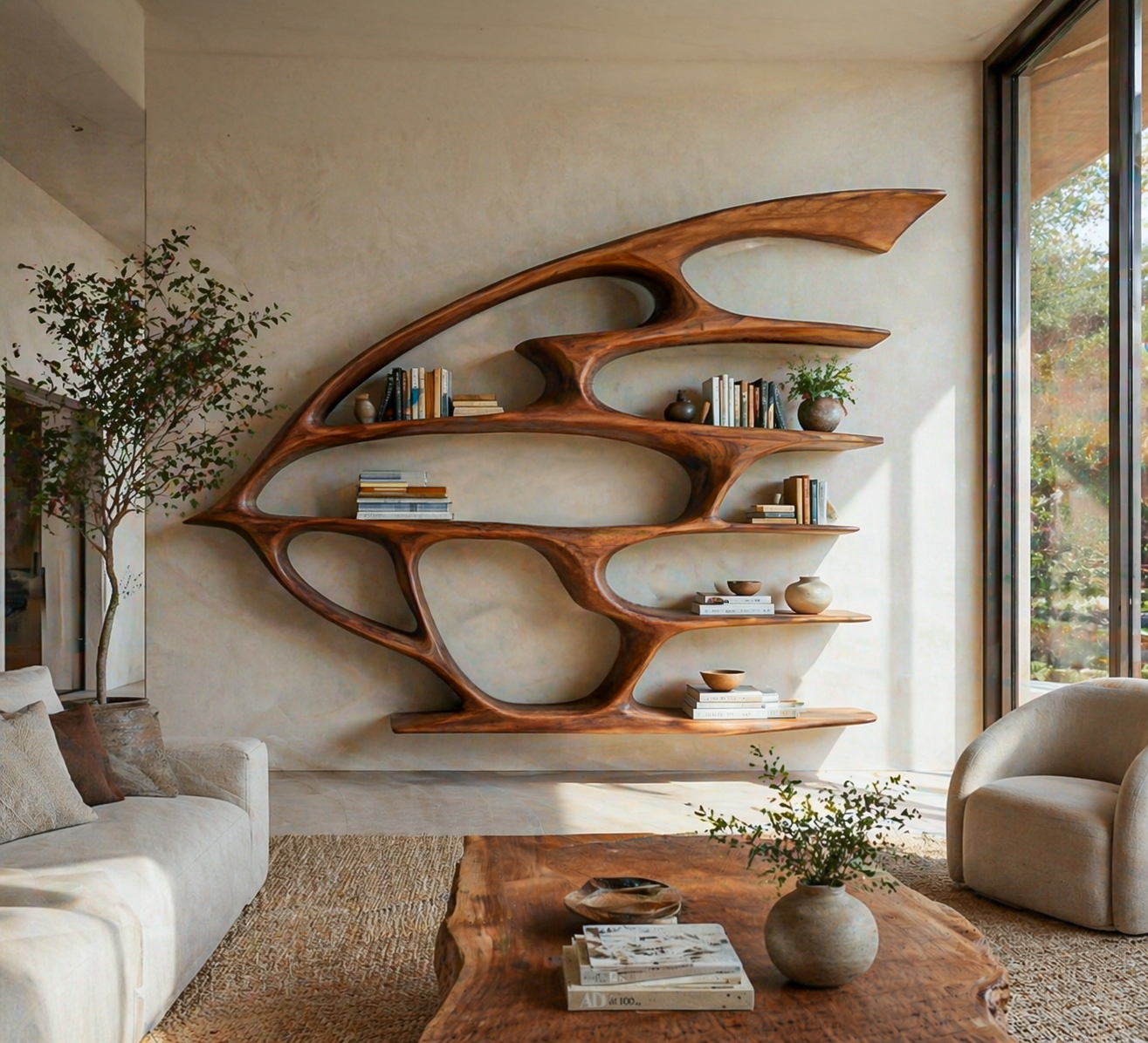 Artistic Wooden Wall Bookshelf For Living Room Decor RTTHTTBS134