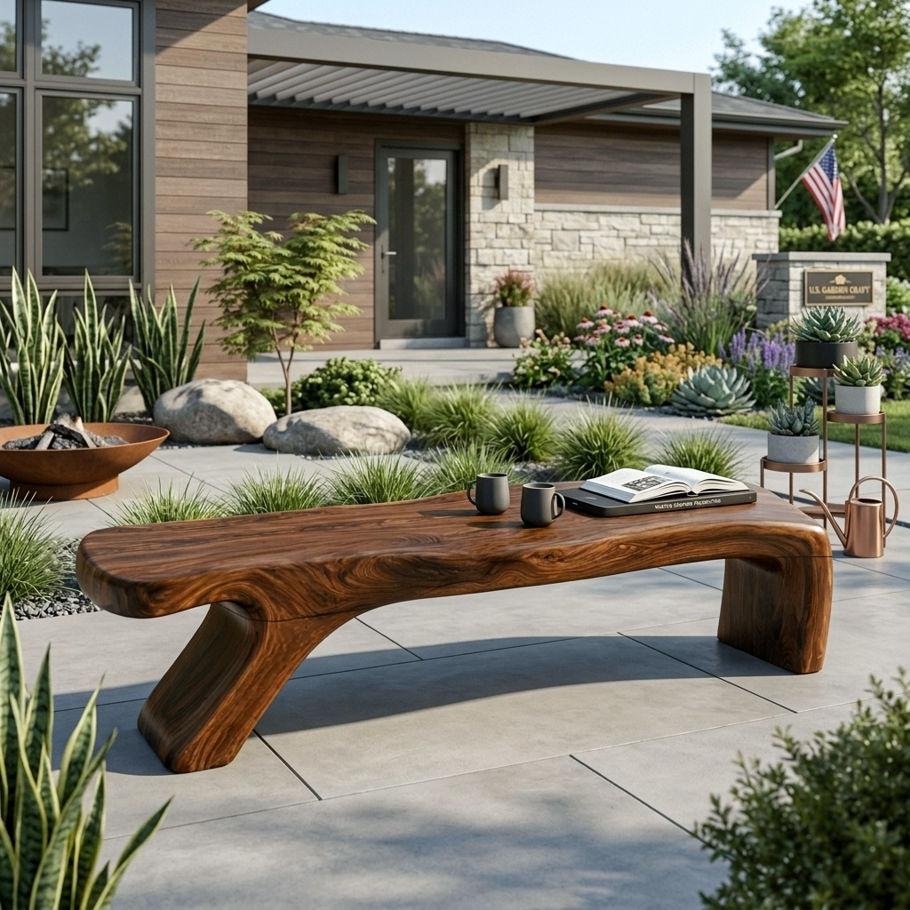 Architectural Bench With Sculpted Z Base For Entryway SITHTTCHR039