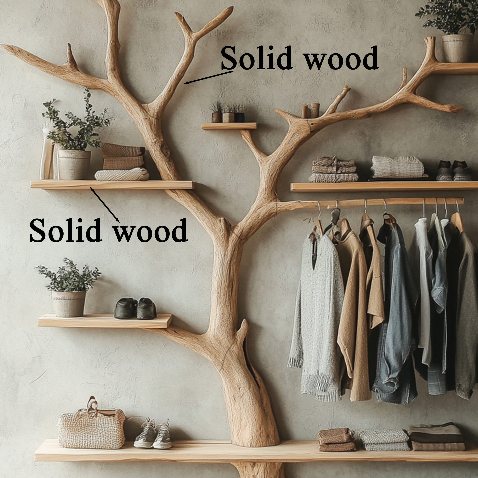 Tree Branch Coat Rack With Shelf Wall Mount Coat Rack SINLTB091