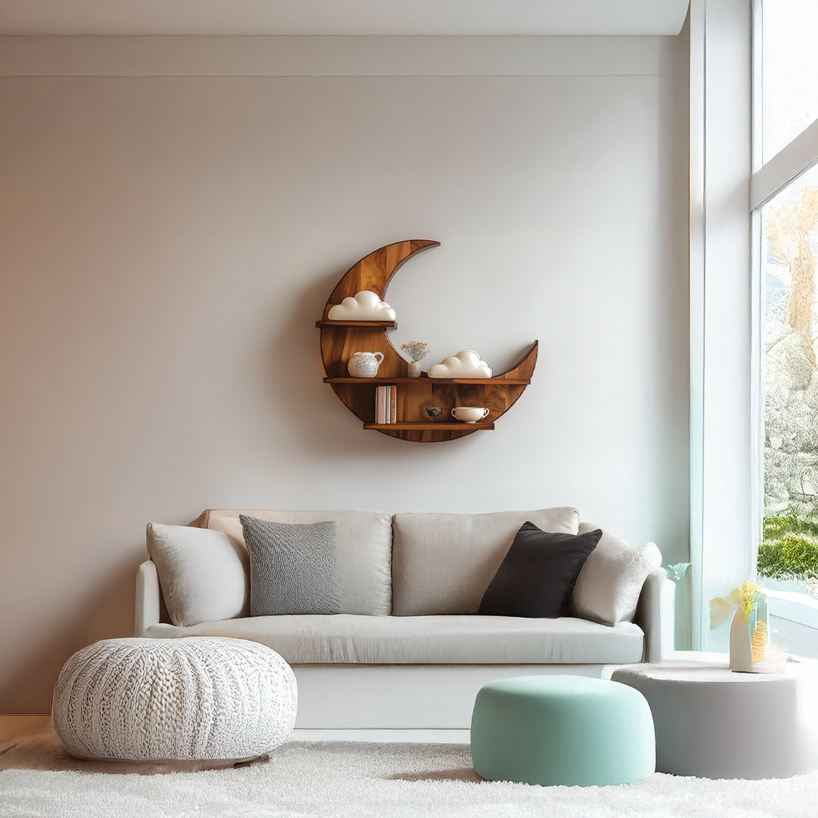 Celestial Moon Wall Shelf For Bedroom And Nursery SINLSAFL287