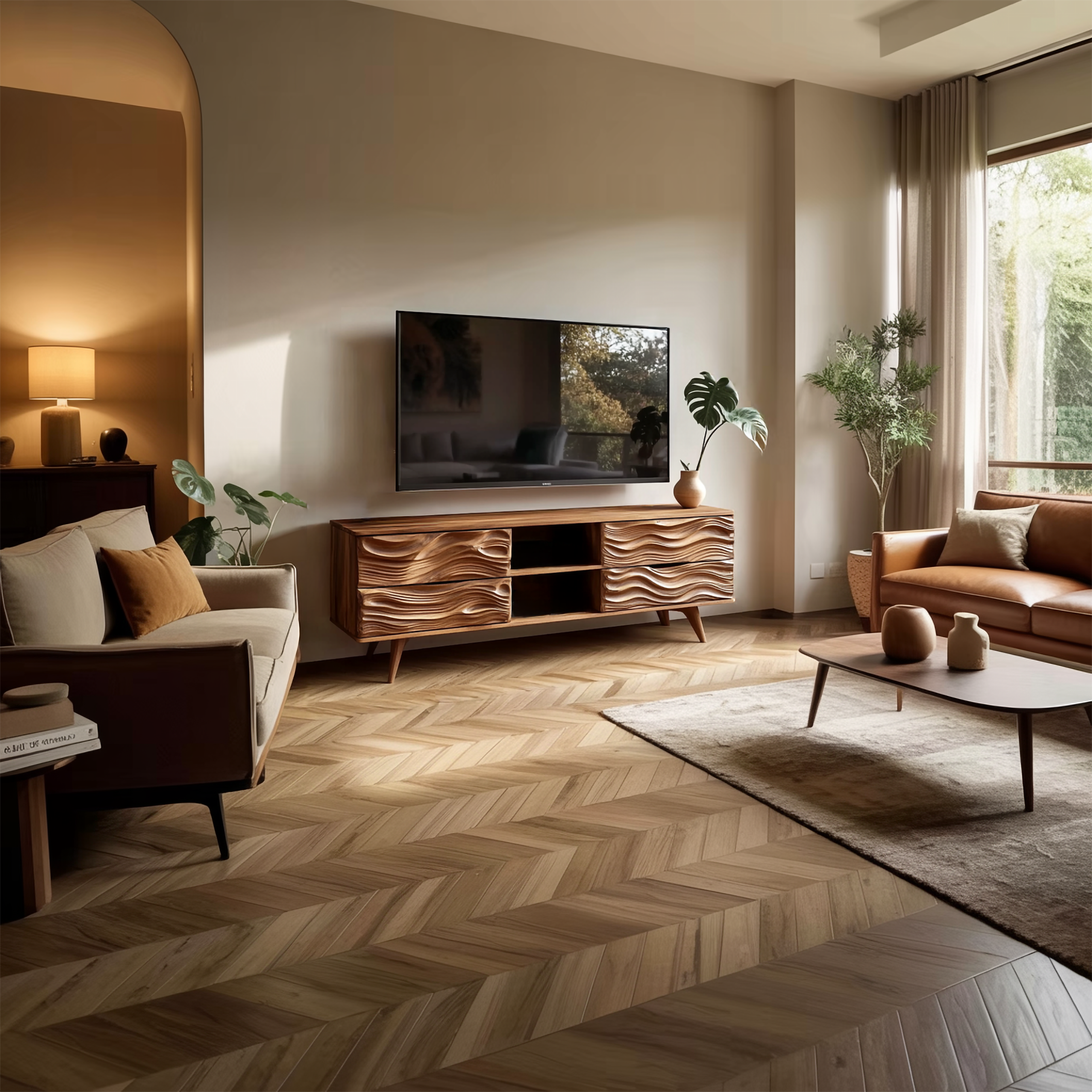 Mid Century Organic Modern TV Stand Living Room And Home Office SINLSASC342