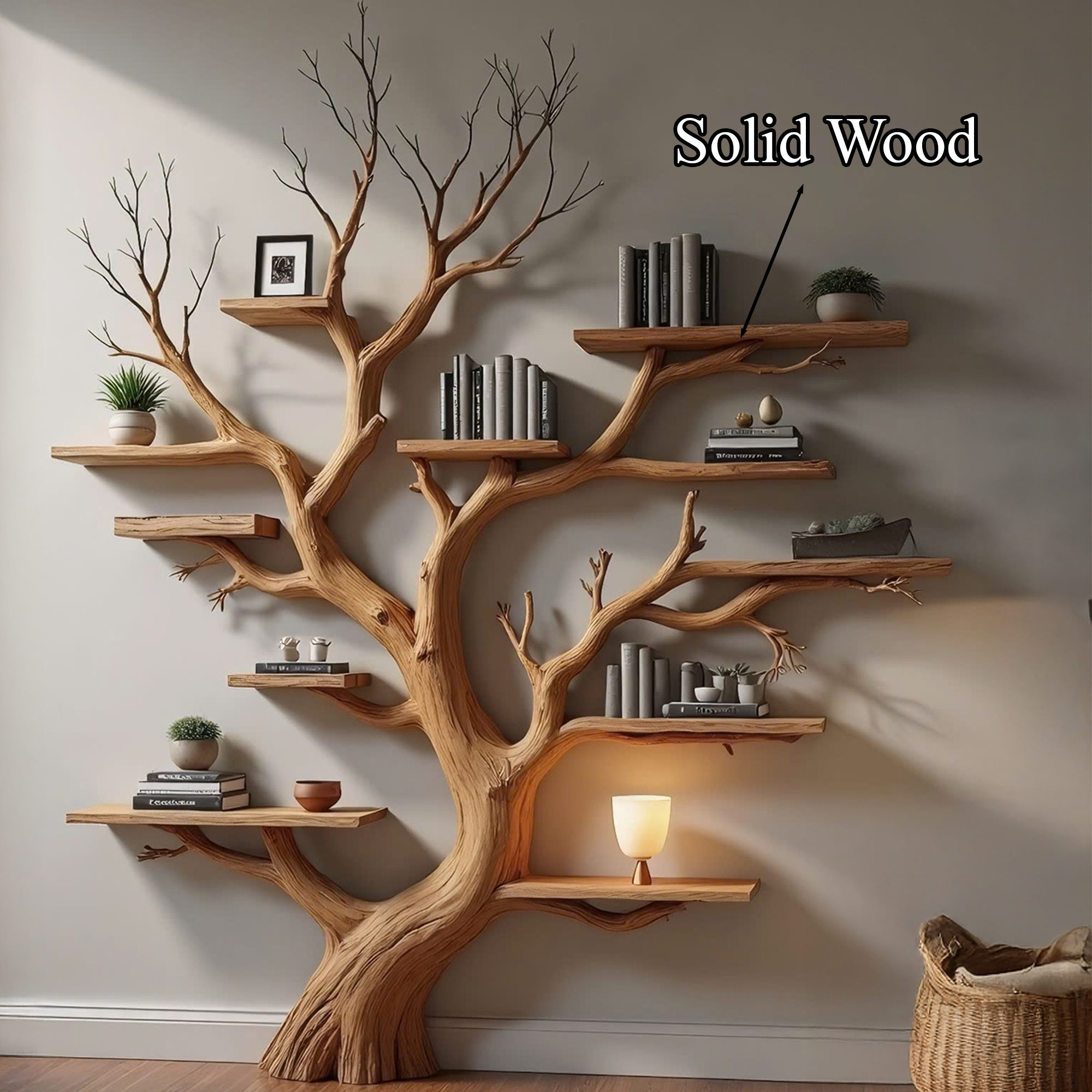 Wood Tree Bookshelf Wal Mounted Shelf Living Room SINLTB126