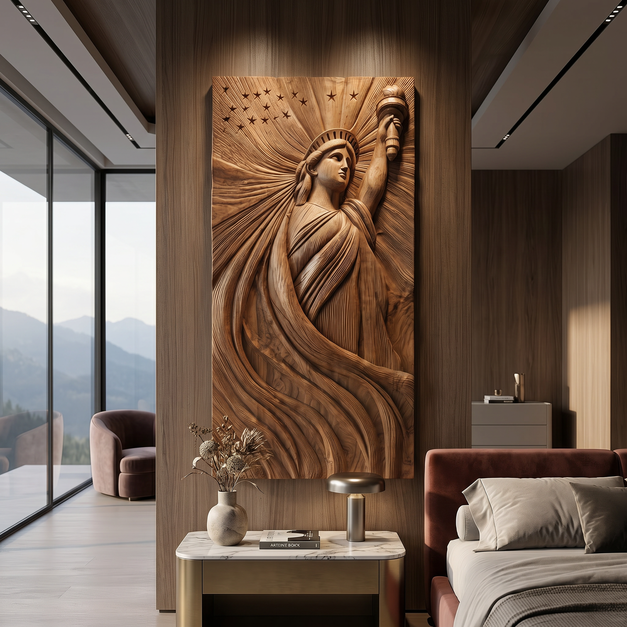 Coastal Modern Liberty Statue Wood Wall Art Luxury Villa Bedroom SILDTTRWA121