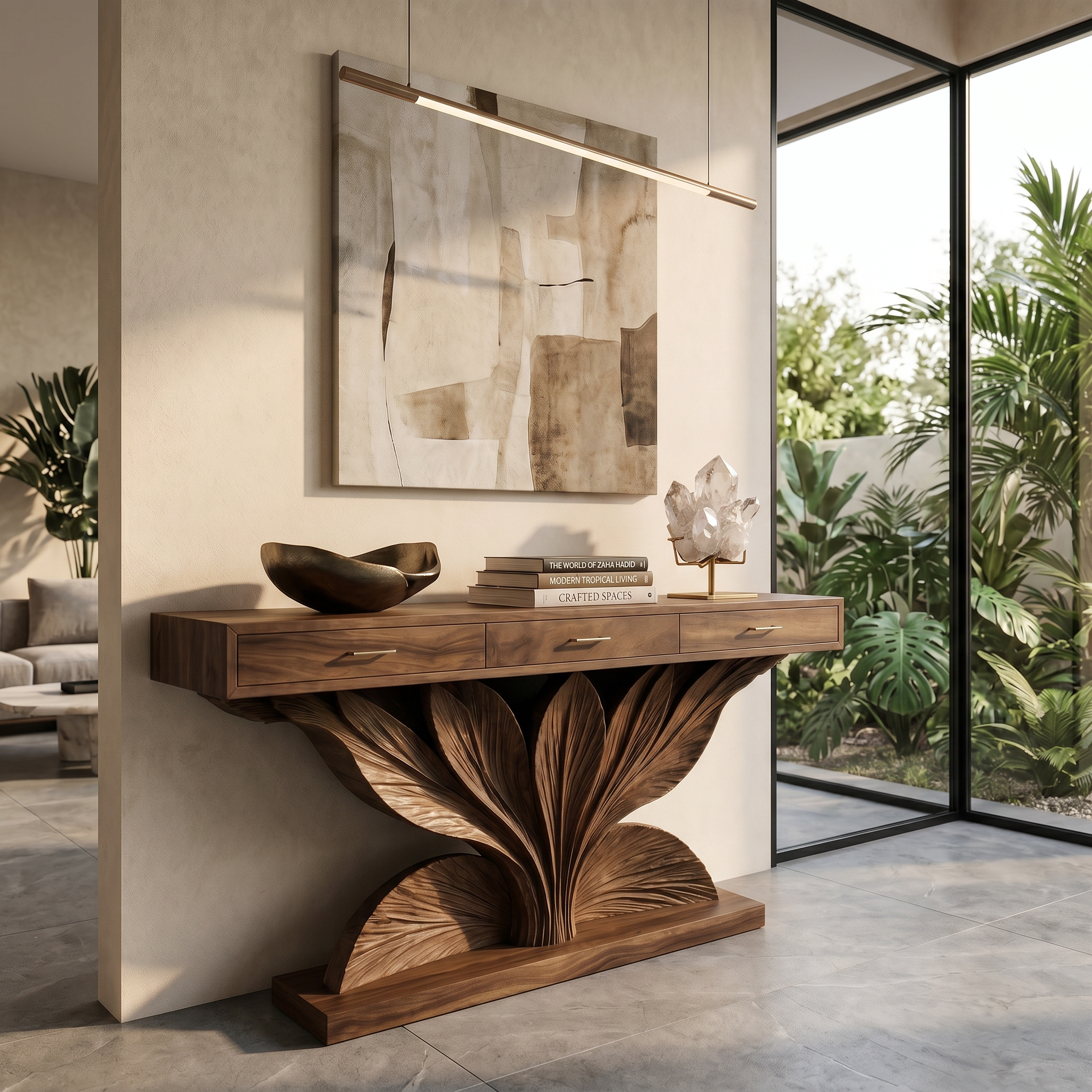 Coastal Leaf Base Console Table Luxury Entryway SILDTTRCS089