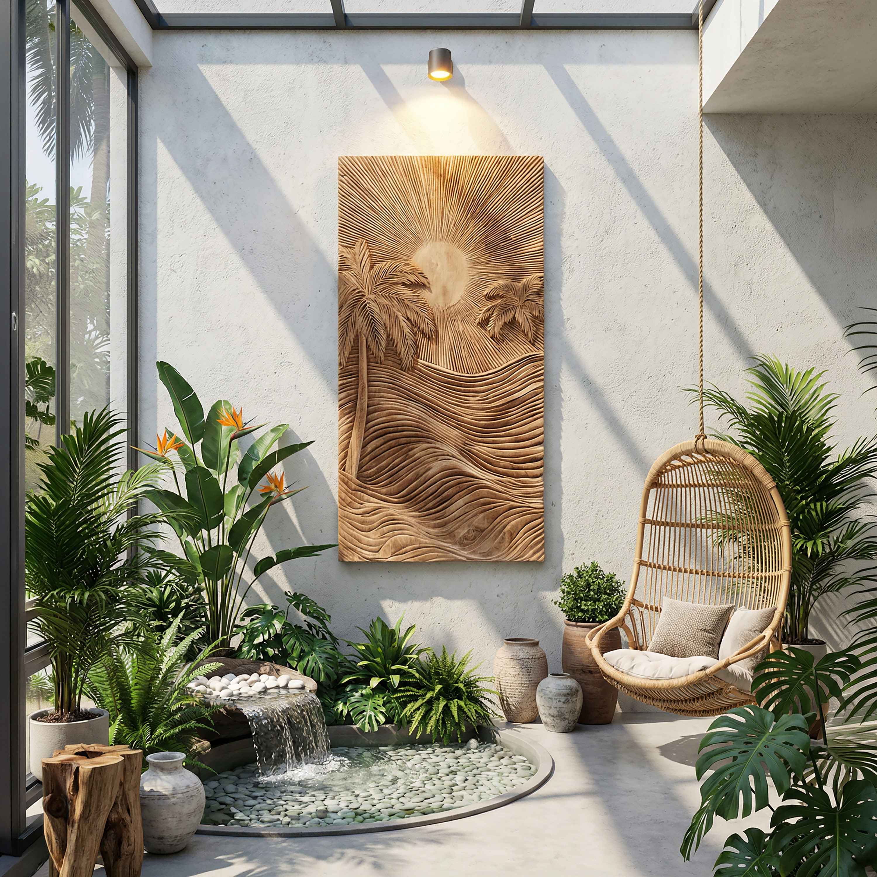 Handcrafted Tropical Wooden Wall Sculpture For Elegant Beach House Decor SILDTTRWA065