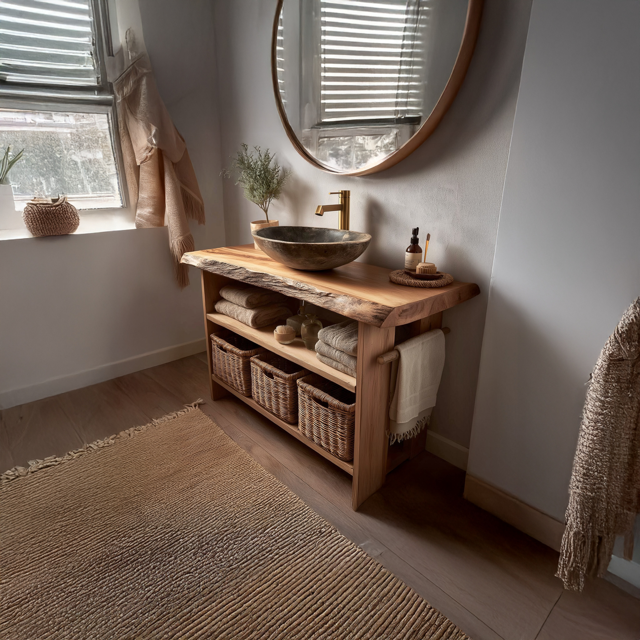 Rustic Bathroom Vanity Console Open Storage SINLSABRV056
