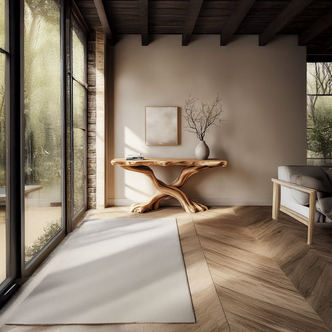 Handmade Console Table Solid Wood Artistic Live Edge Design For Living Room SINLSACS324